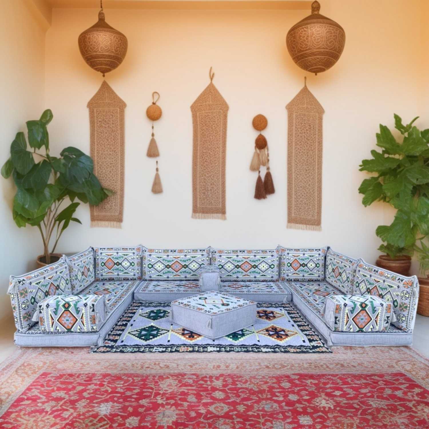 ANATOLIA Grey Nine Seater Modular U-Shaped Floor Sofa Set ANATOLIA Grey Nine Seater Modular U-Shaped Floor Sofa Set