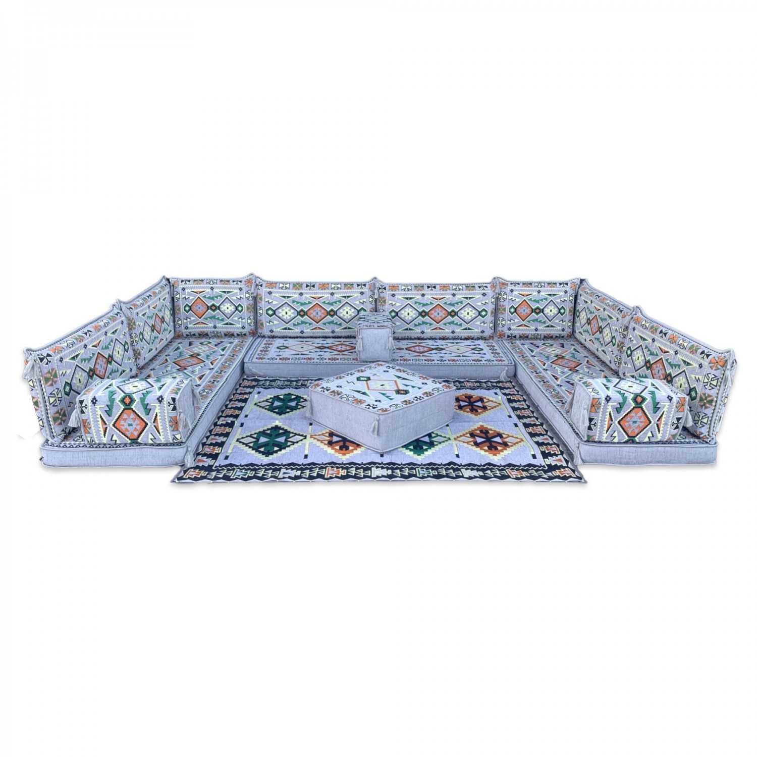 ANATOLIA Grey Nine Seater Modular U-Shaped Floor Sofa Set