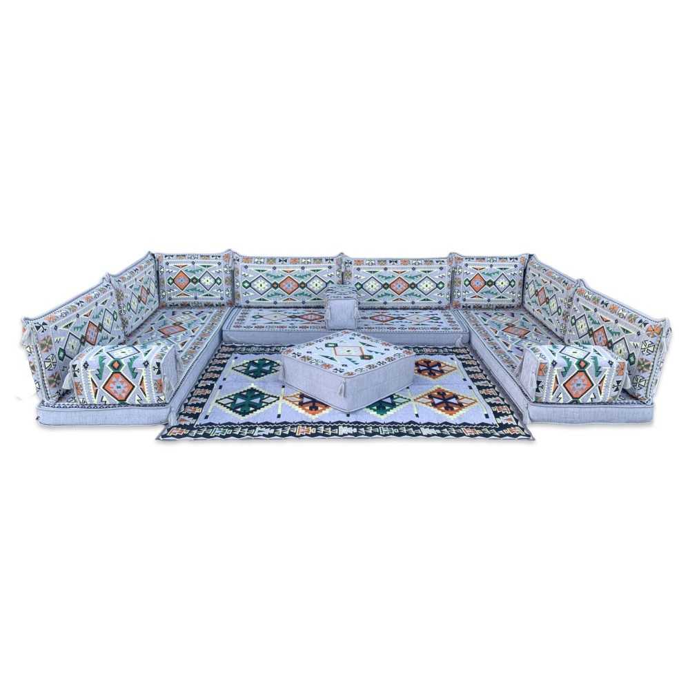 ANATOLIA Grey Nine Seater Modular U-Shaped Floor Sofa Set