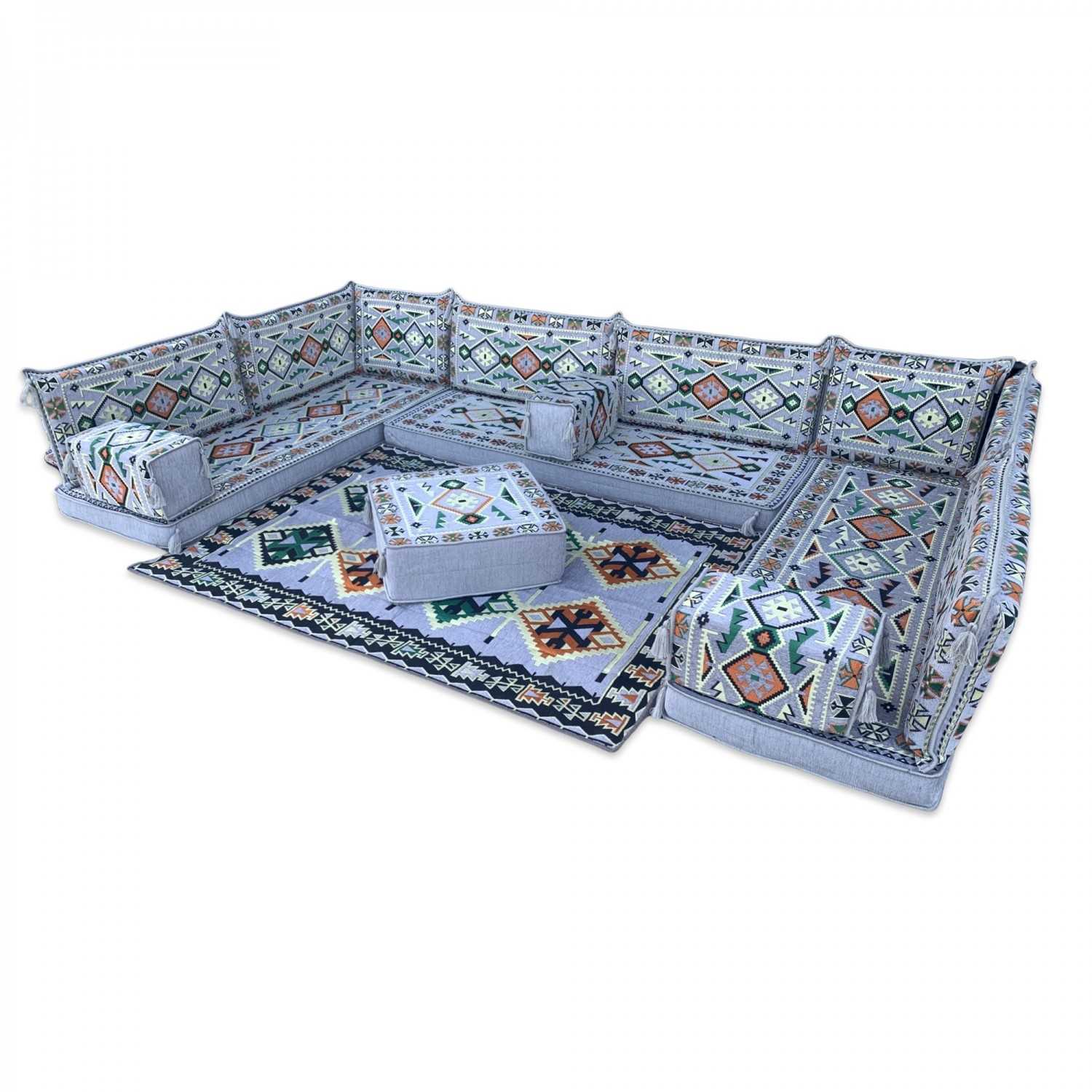 ANATOLIA Grey Nine Seater Modular U-Shaped Floor Sofa Set