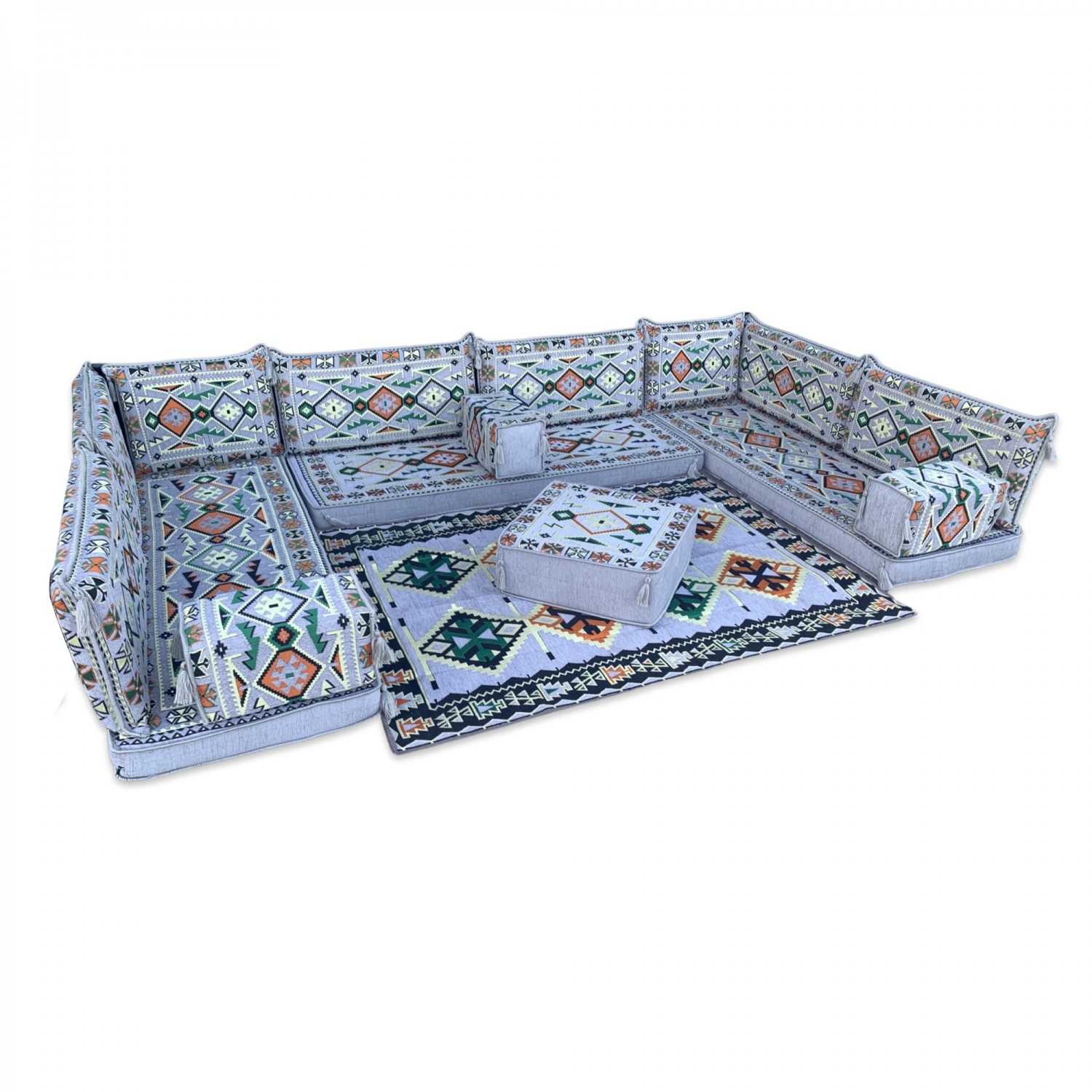 ANATOLIA Grey Nine Seater Modular U-Shaped Floor Sofa Set