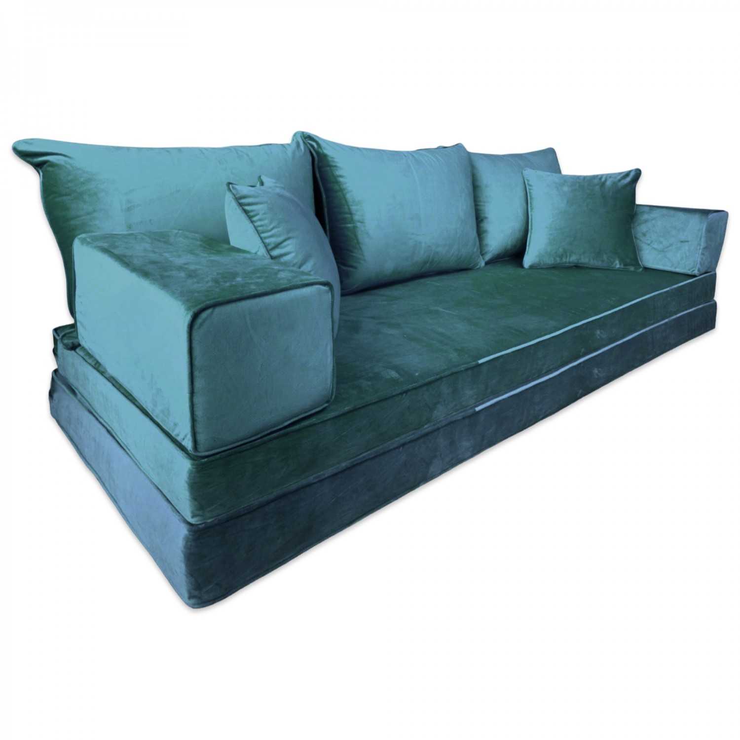 PLUSH Forest Green Velvet Dual Base Floor Sofa Set