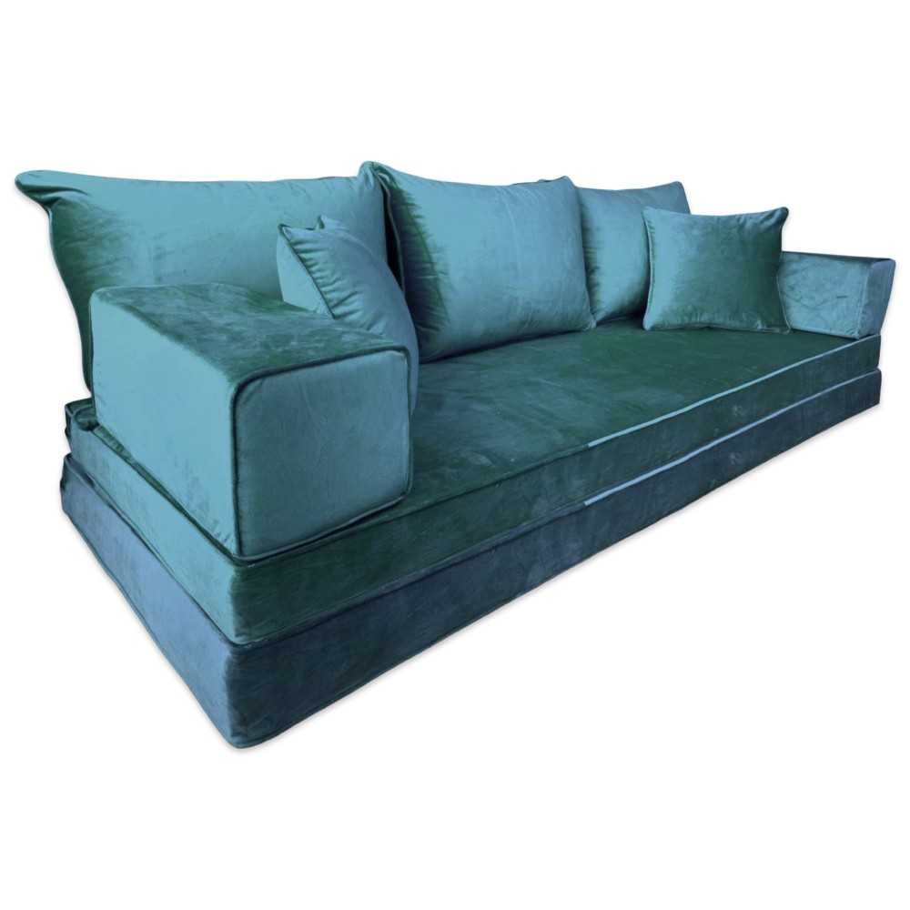 PLUSH Forest Green Velvet Dual Base Floor Sofa Set