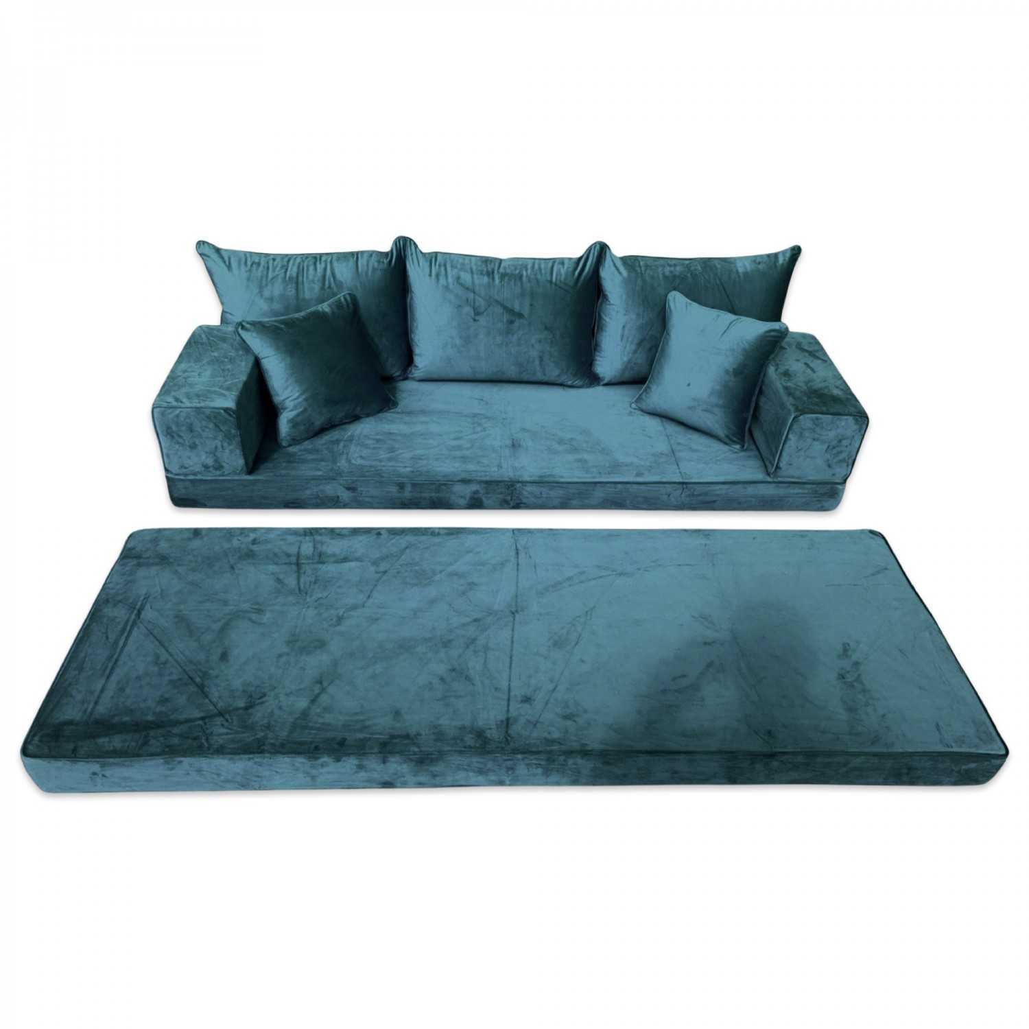 PLUSH Forest Green Velvet Dual Base Floor Sofa Set