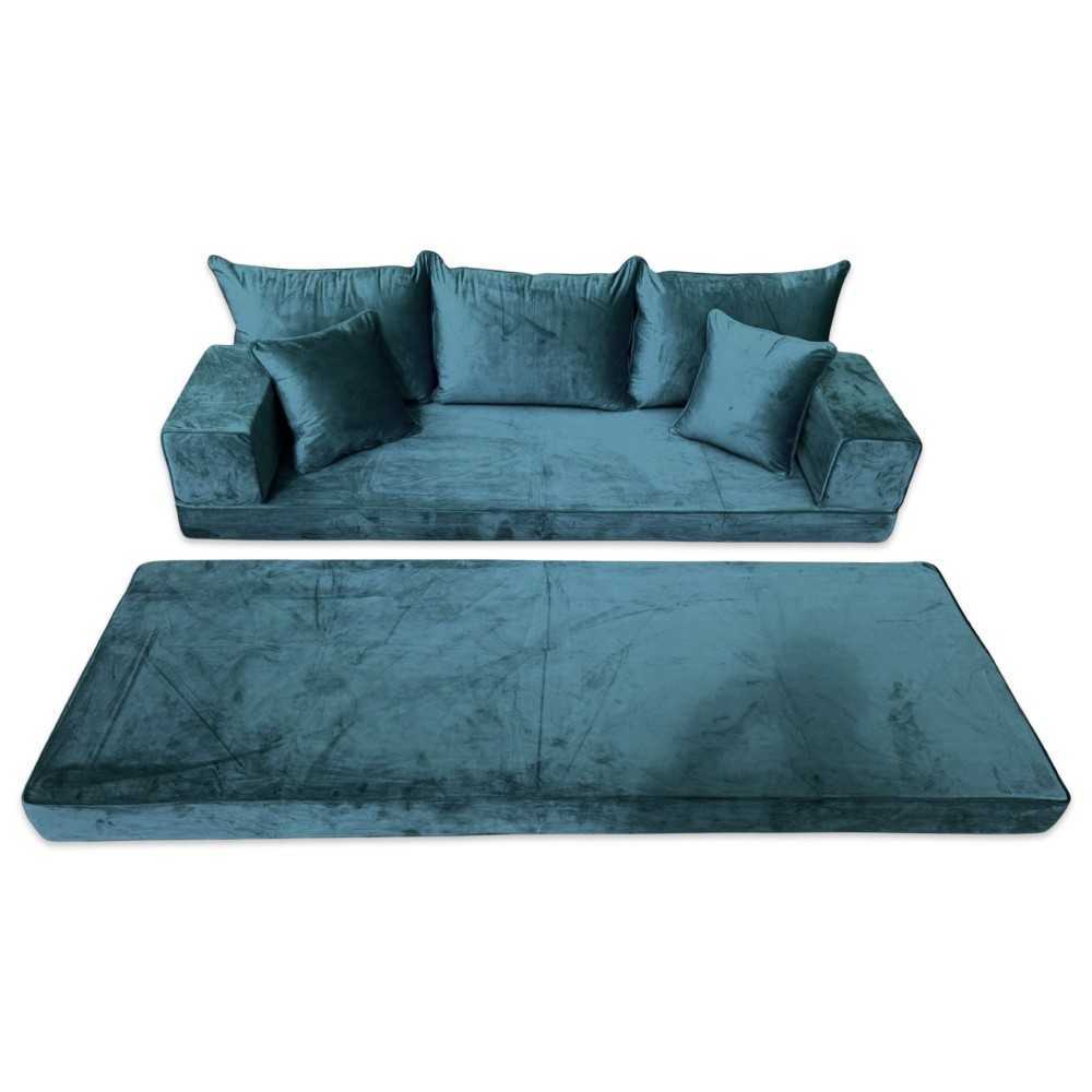 PLUSH Forest Green Velvet Dual Base Floor Sofa Set