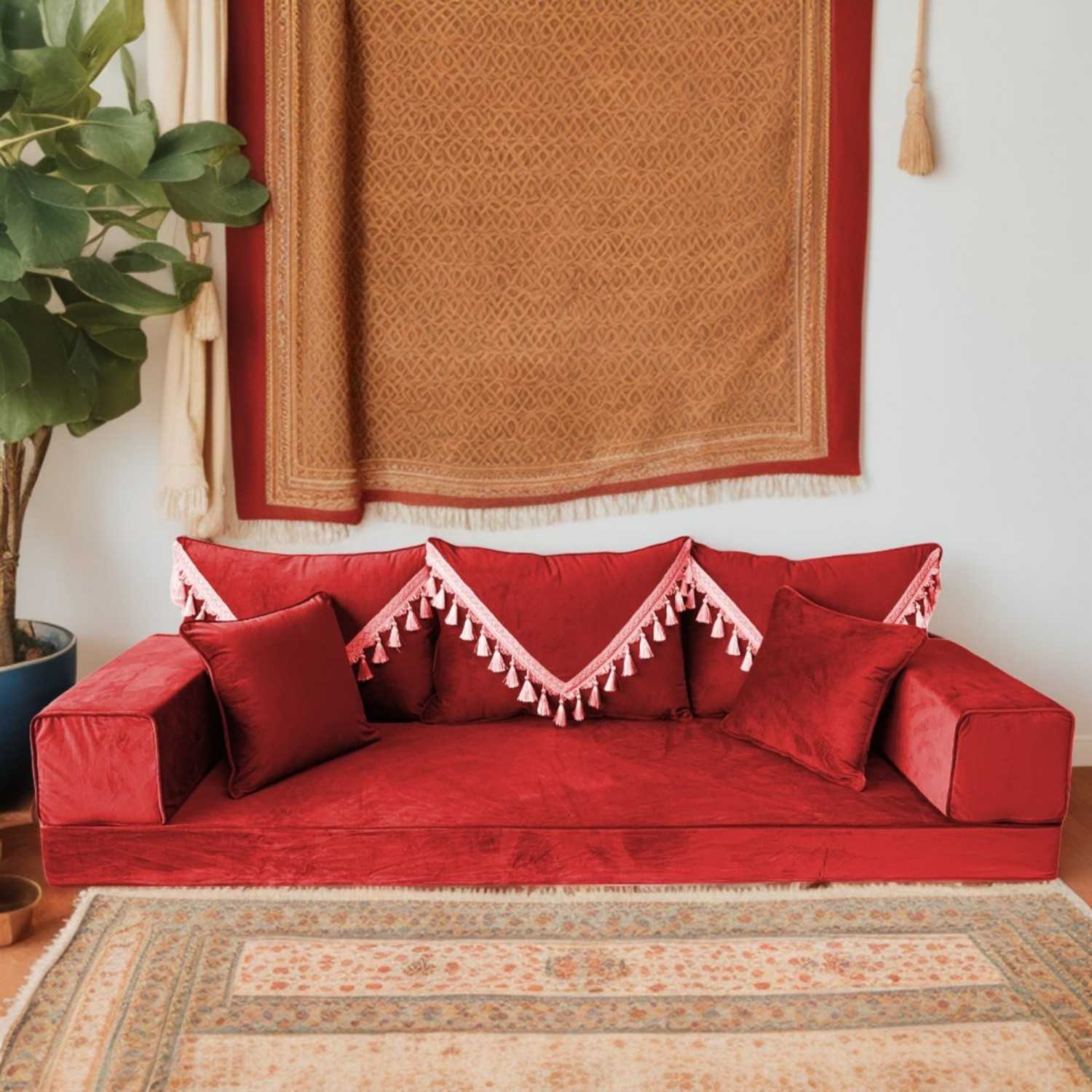 PLUSH Velvet Tassel Back Floor Sofa Set