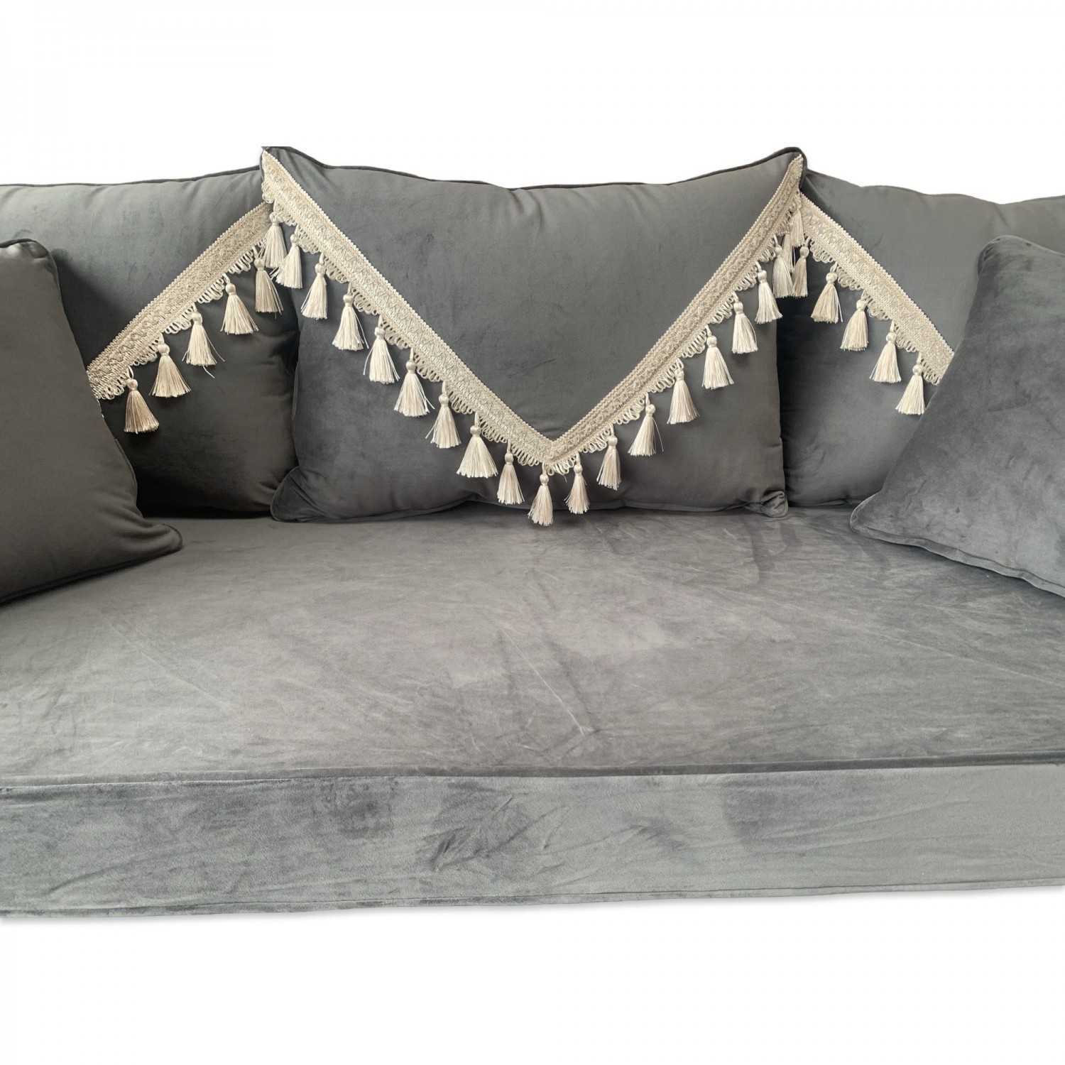 PLUSH Velvet Gold Tassel Back Floor Sofa Set