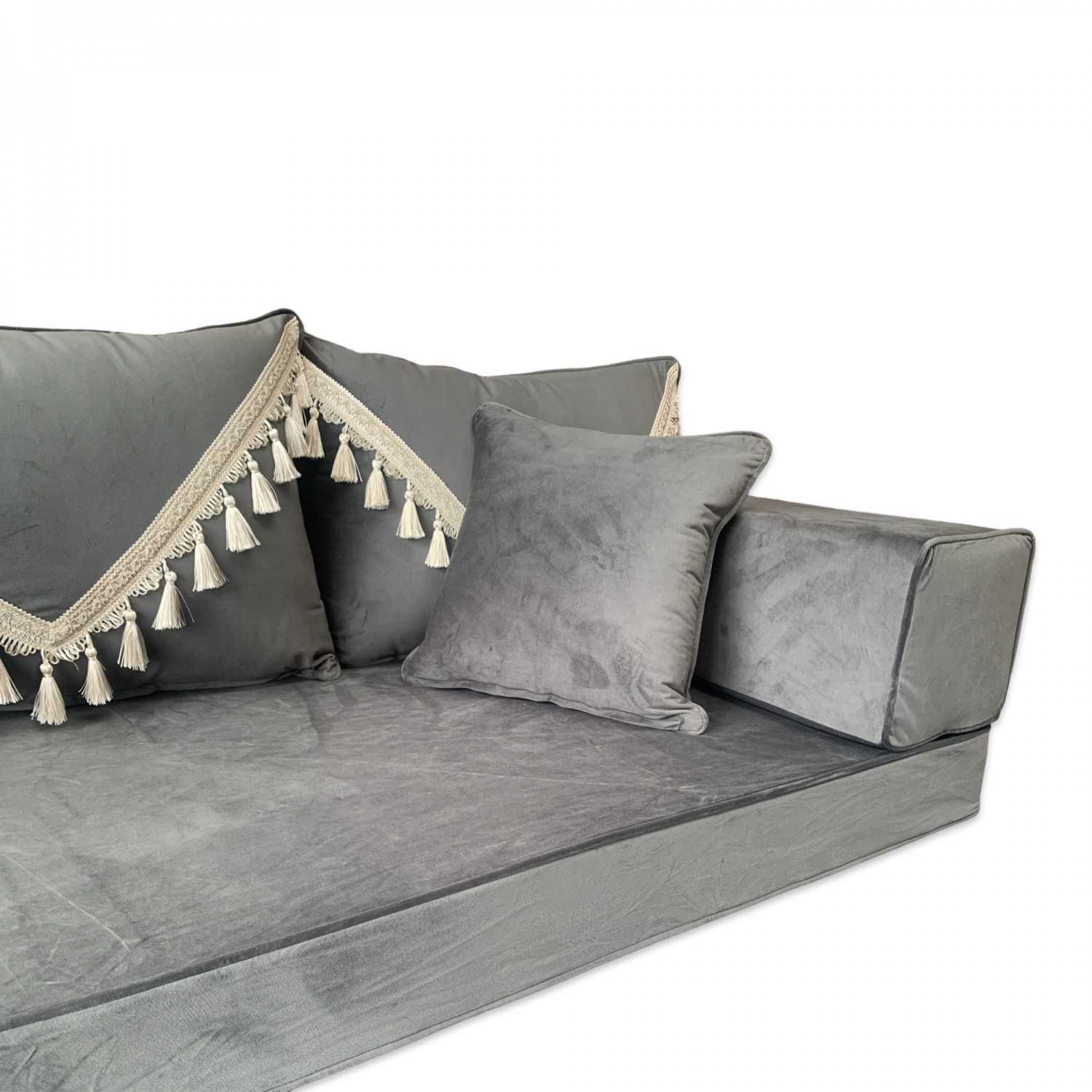 PLUSH Velvet Gold Tassel Back Floor Sofa Set