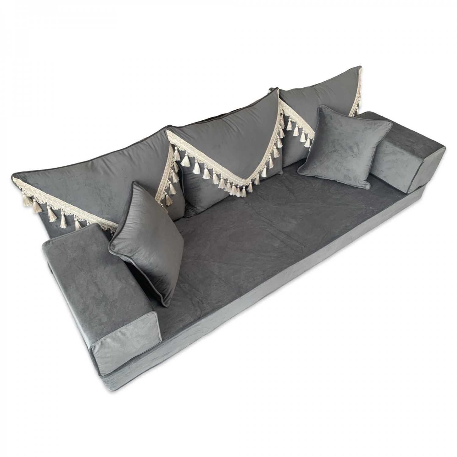 PLUSH Velvet Gold Tassel Back Floor Sofa Set