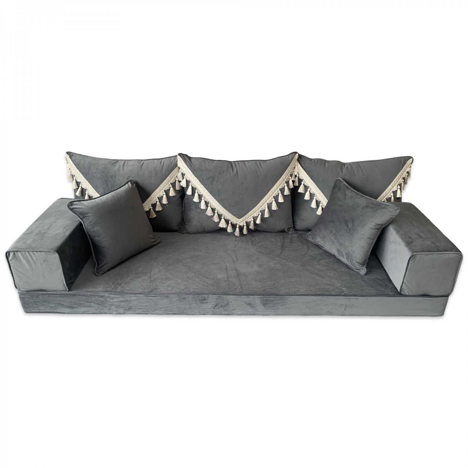 PLUSH Velvet Gold Tassel Back Floor Sofa Set