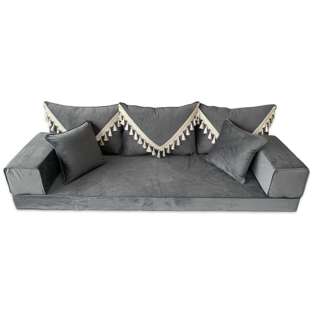 PLUSH Velvet Gold Tassel Back Floor Sofa Set