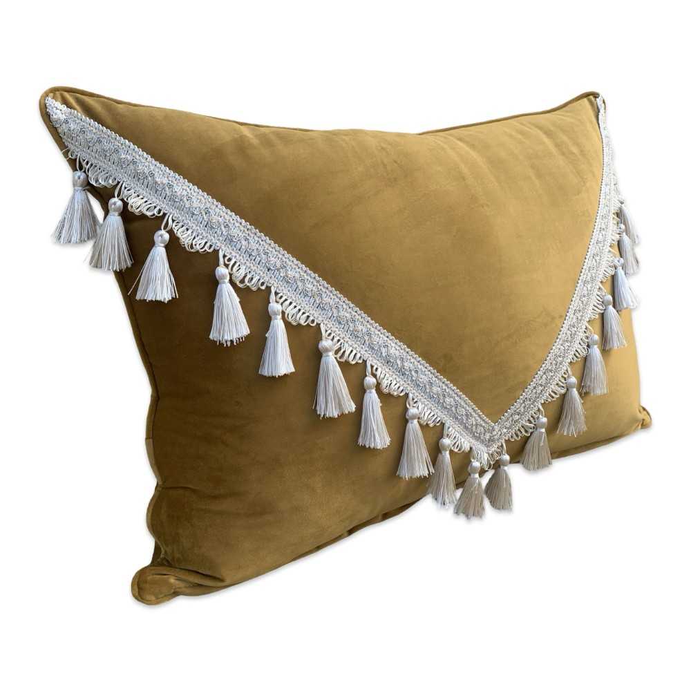 PLUSH Tasseled Velvet Pillow Case - Gold