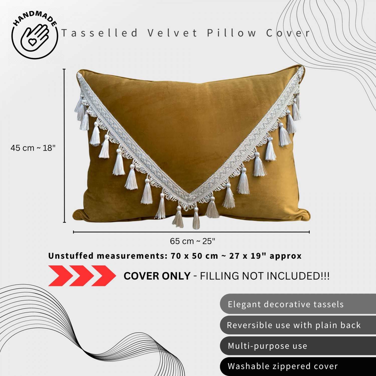 PLUSH Tasseled Velvet Pillow Case - Gold