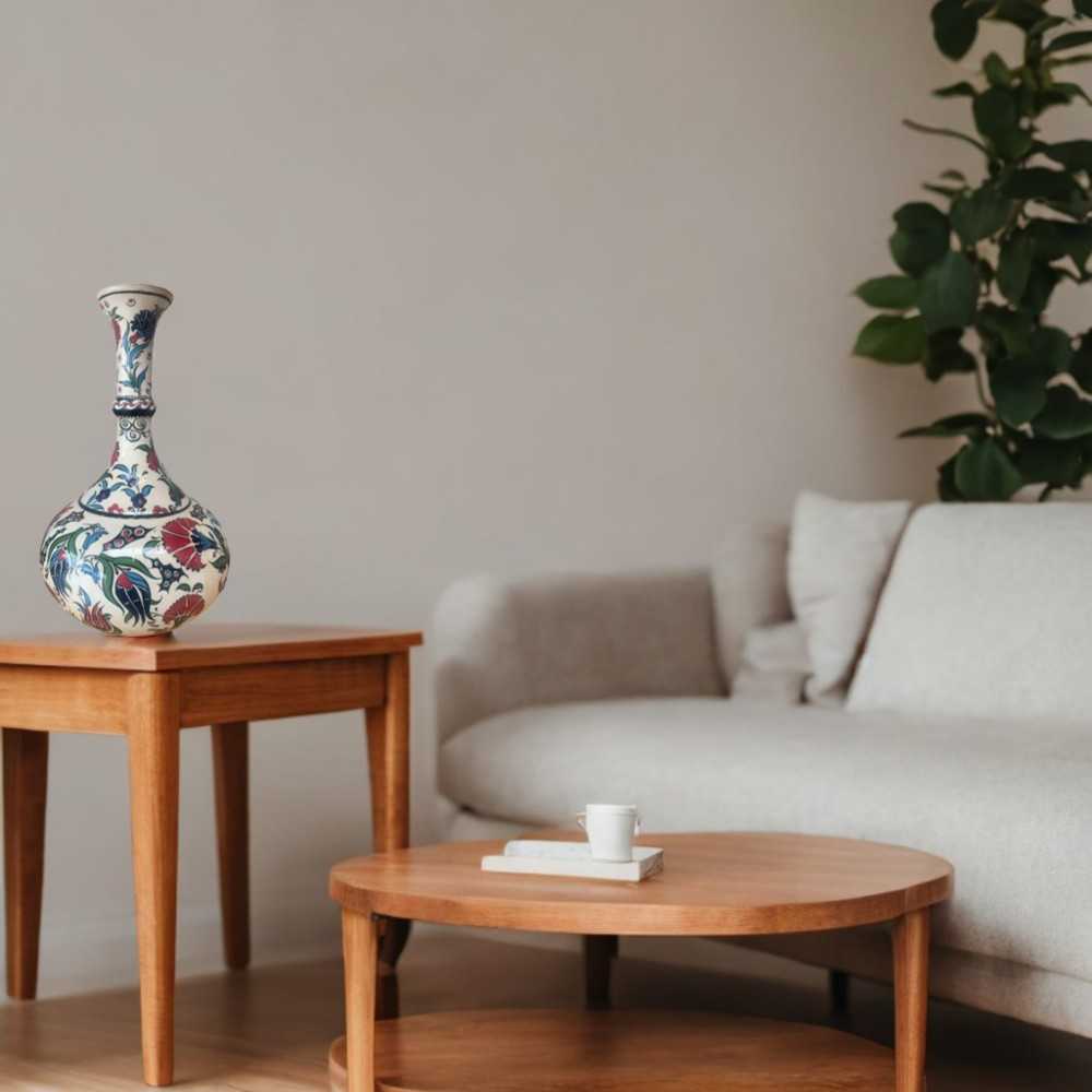 TEARDROP Handmade Turkish Ceramic Vase - Blue Neck