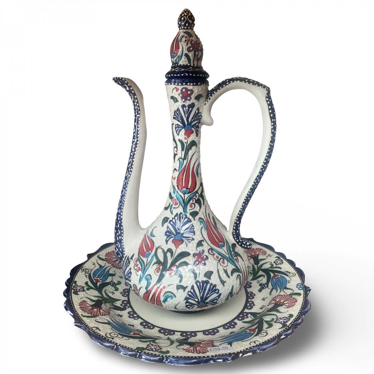 REGAL Handmade Turkish Ceramic Pitcher Vase - Blue