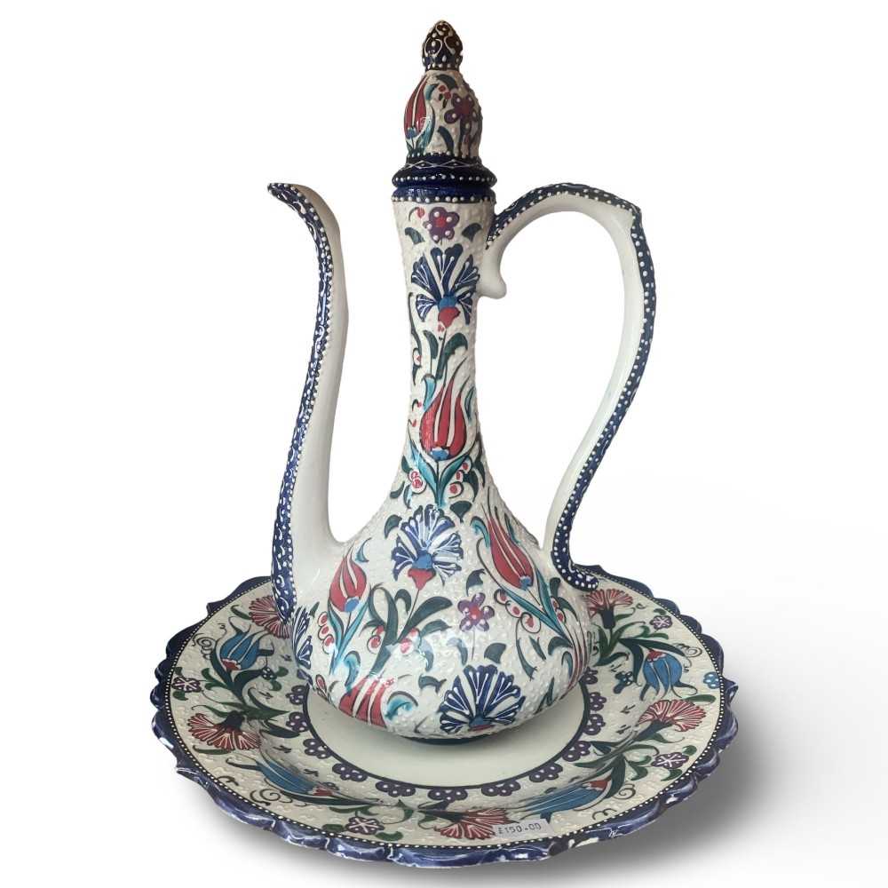 REGAL Handmade Turkish Ceramic Pitcher Vase - Blue
