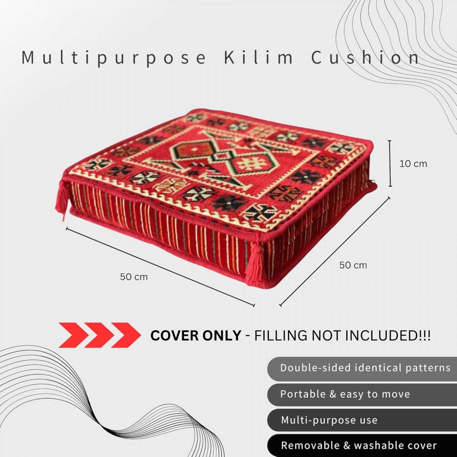 ANATOLIA 50 x 50 cm Kilim Floor Cushion Cover