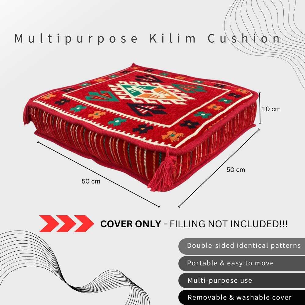 BELKIS 50 x 50 cm Kilim Floor Cushion Cover