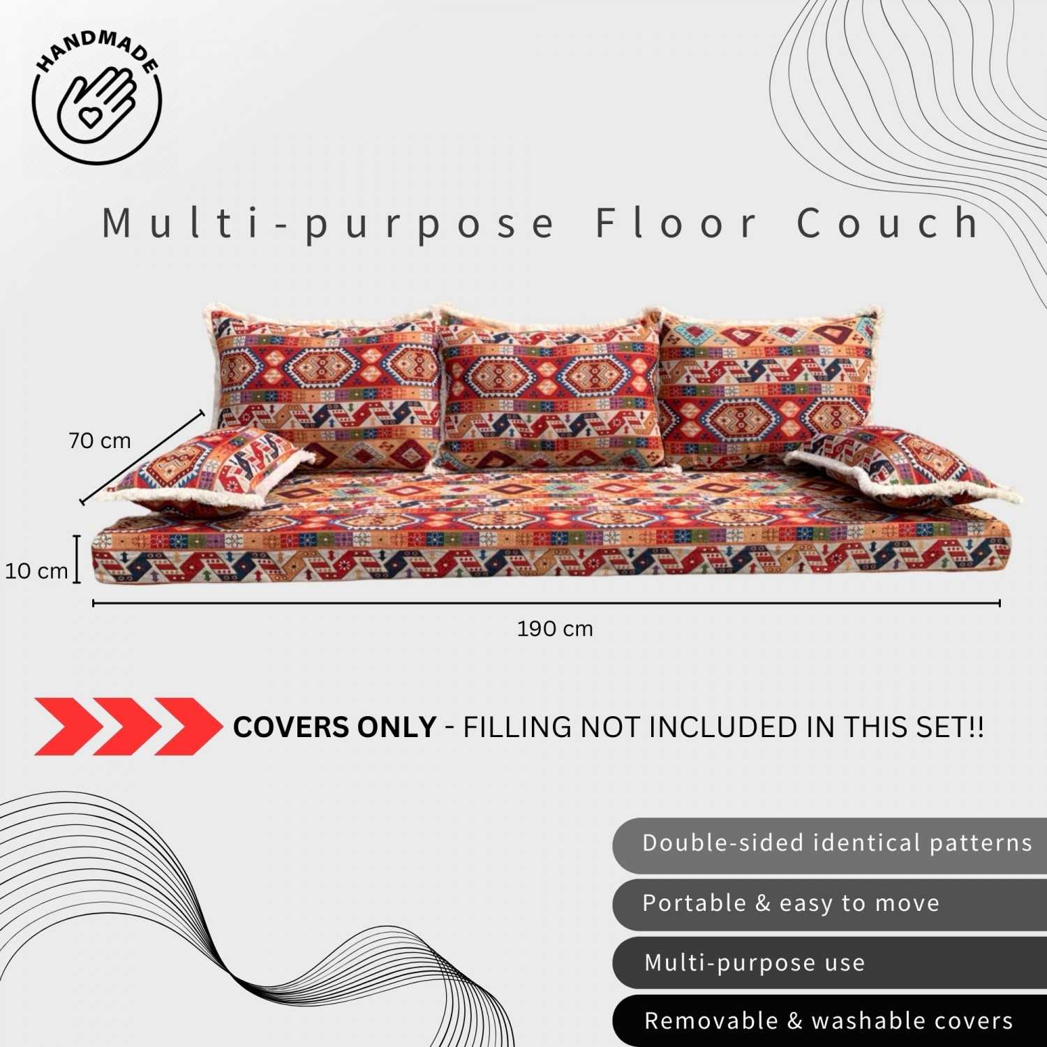 MESO Three Seater Moroccan Floor Sofa Set Covers - Unstuffed