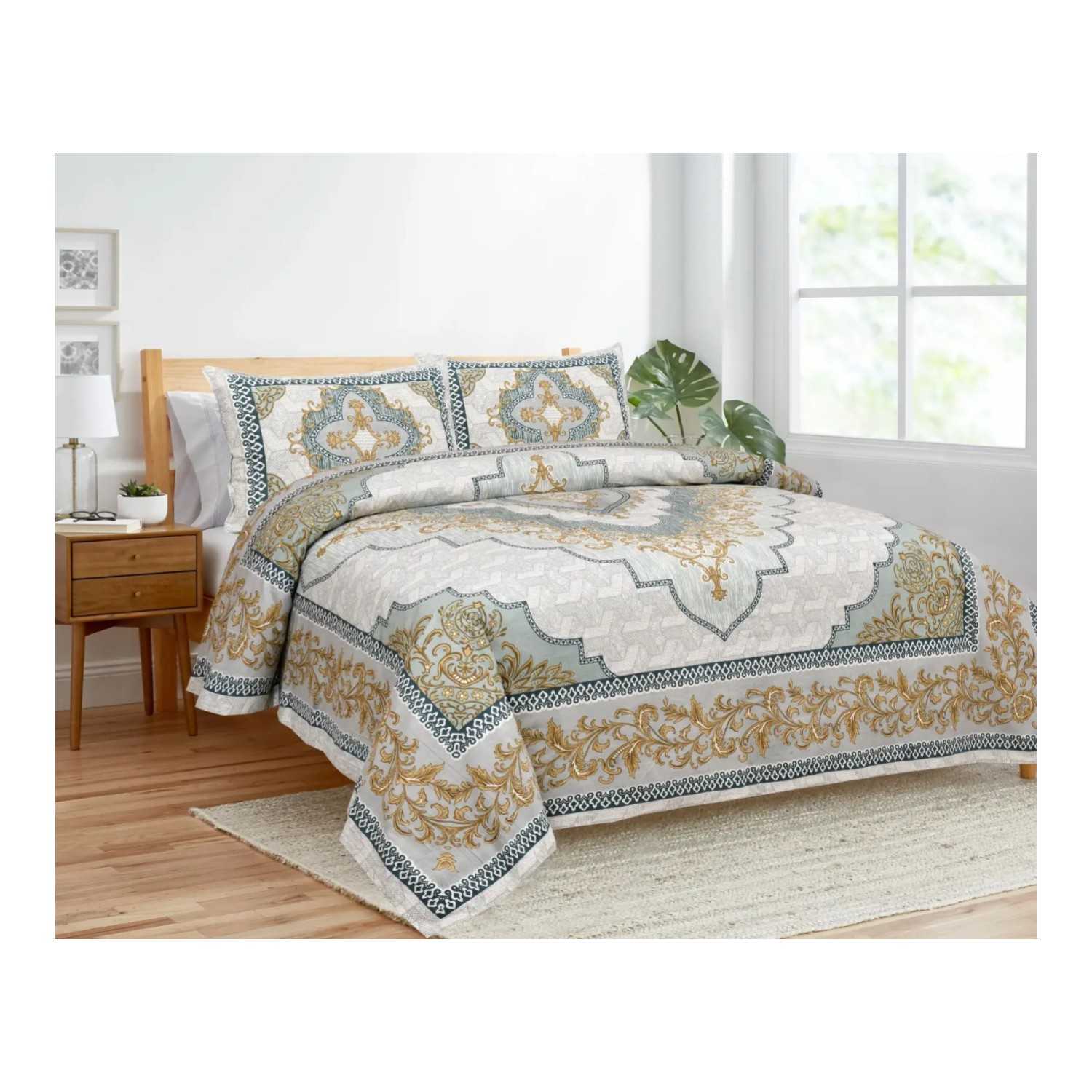 Premium Indian Sanganeri King Bedsheet Set – Richly Detailed Design