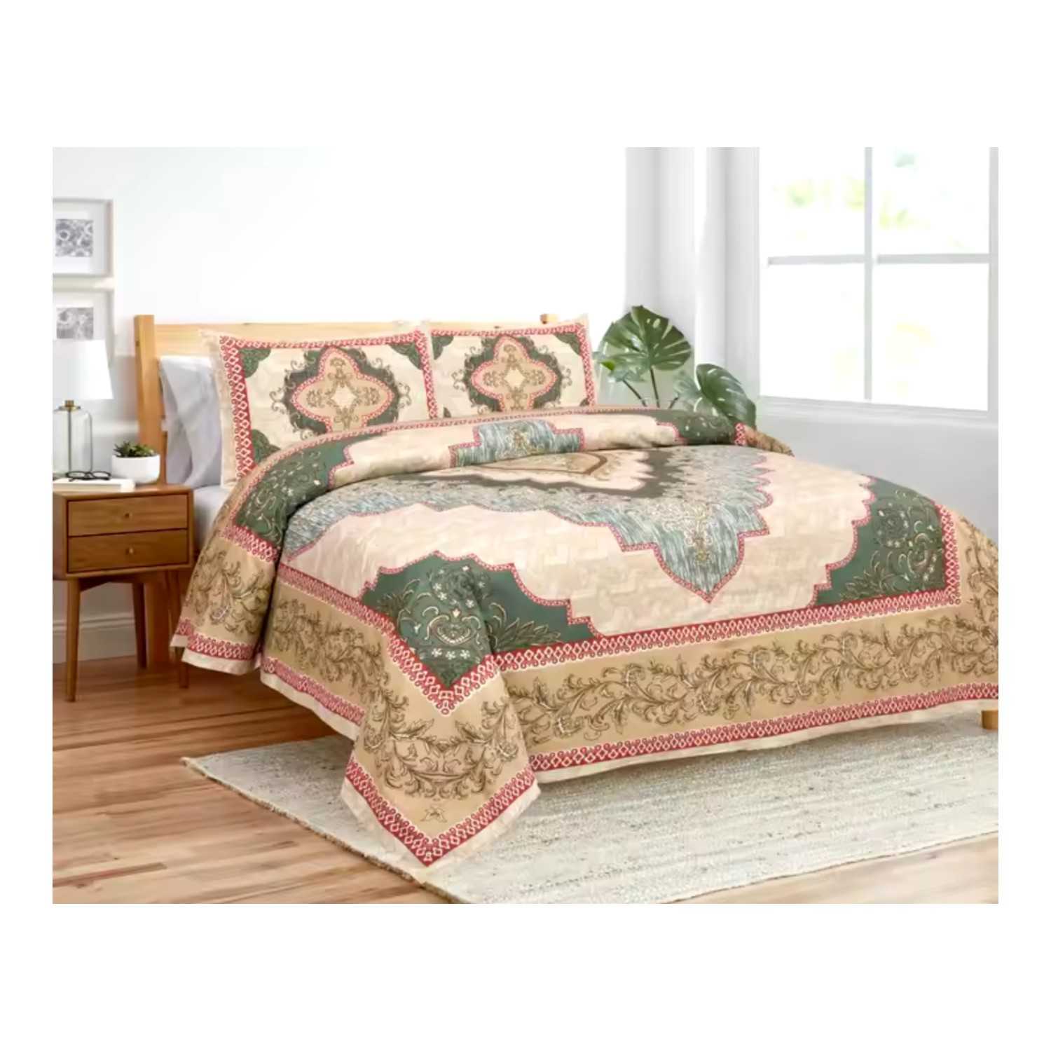 Premium Indian Sanganeri King Bedsheet Set – Richly Detailed Design