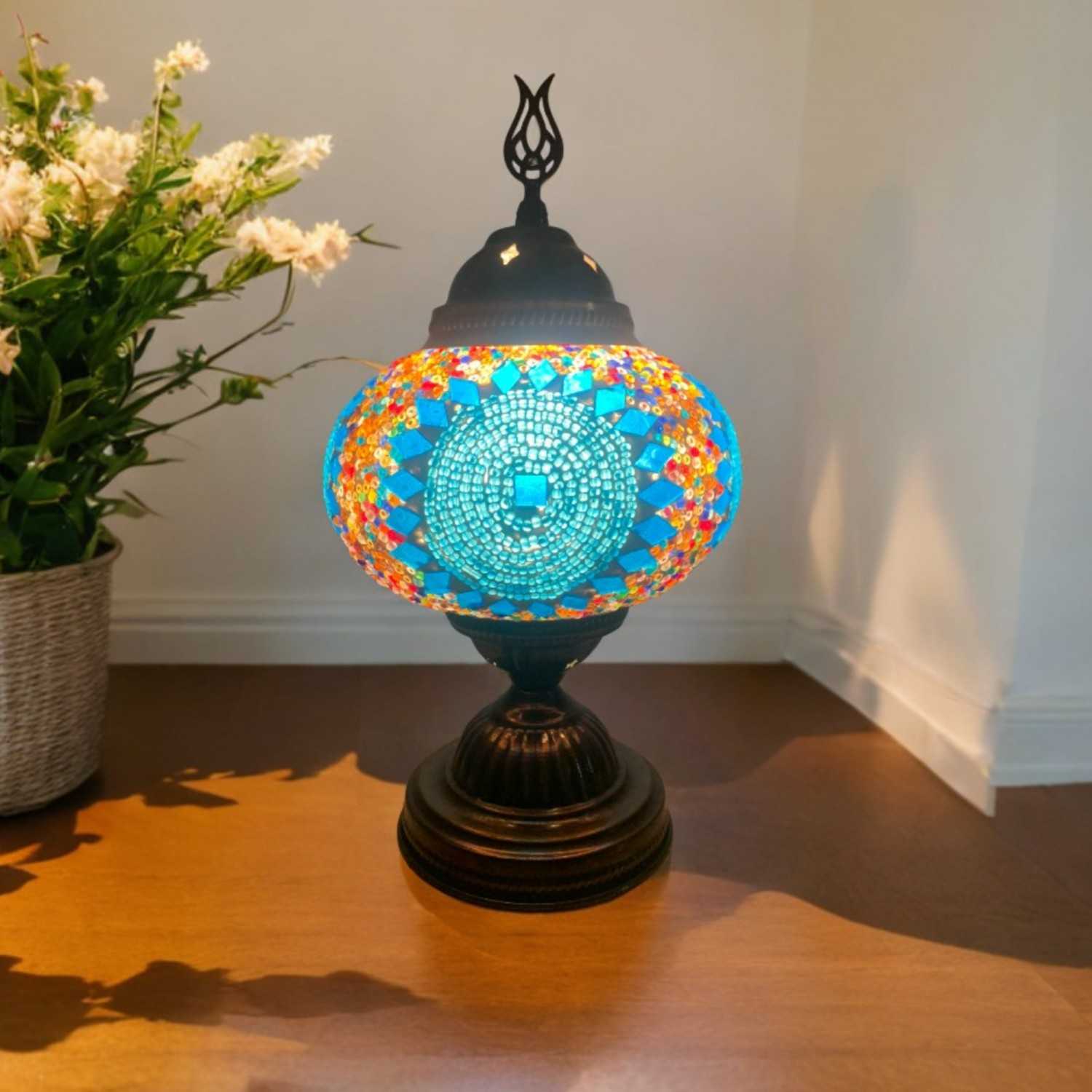 Turkish Handmade Blue Glass Mosaic Table Lamp – Medium Size (30 cm Height)