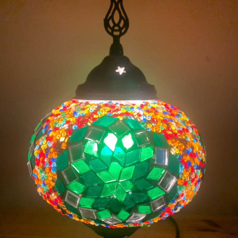 Turkish Handmade Green Glass Mosaic Table Lamp – Medium Size (30 cm Height)