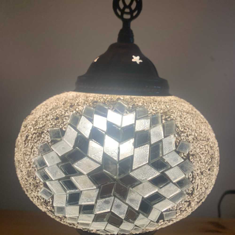 Turkish Handmade White Glass Mosaic Table Lamp – Medium Size (30 cm Height)