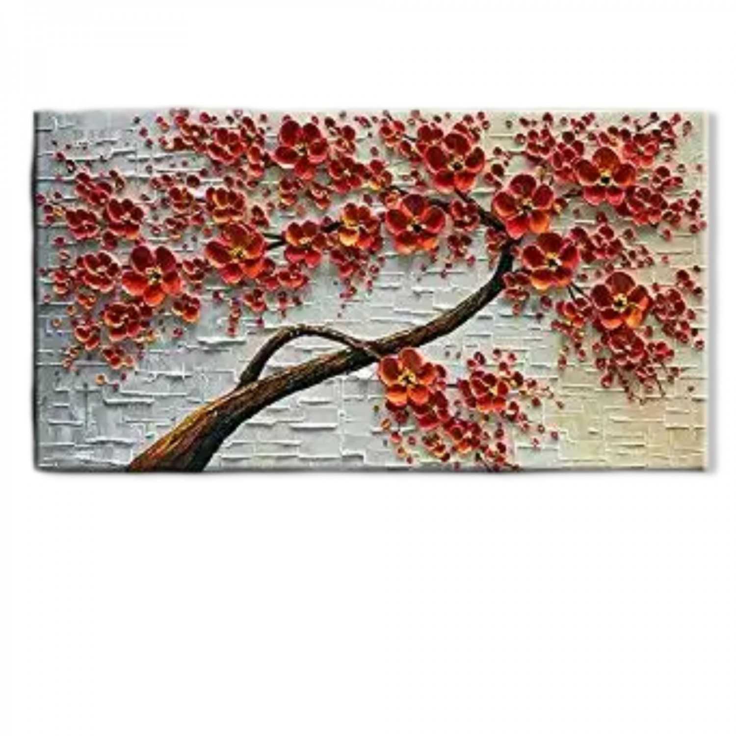Modern Handmade Abstract Red Flower Palette Knife Oil Painting on Canvas
