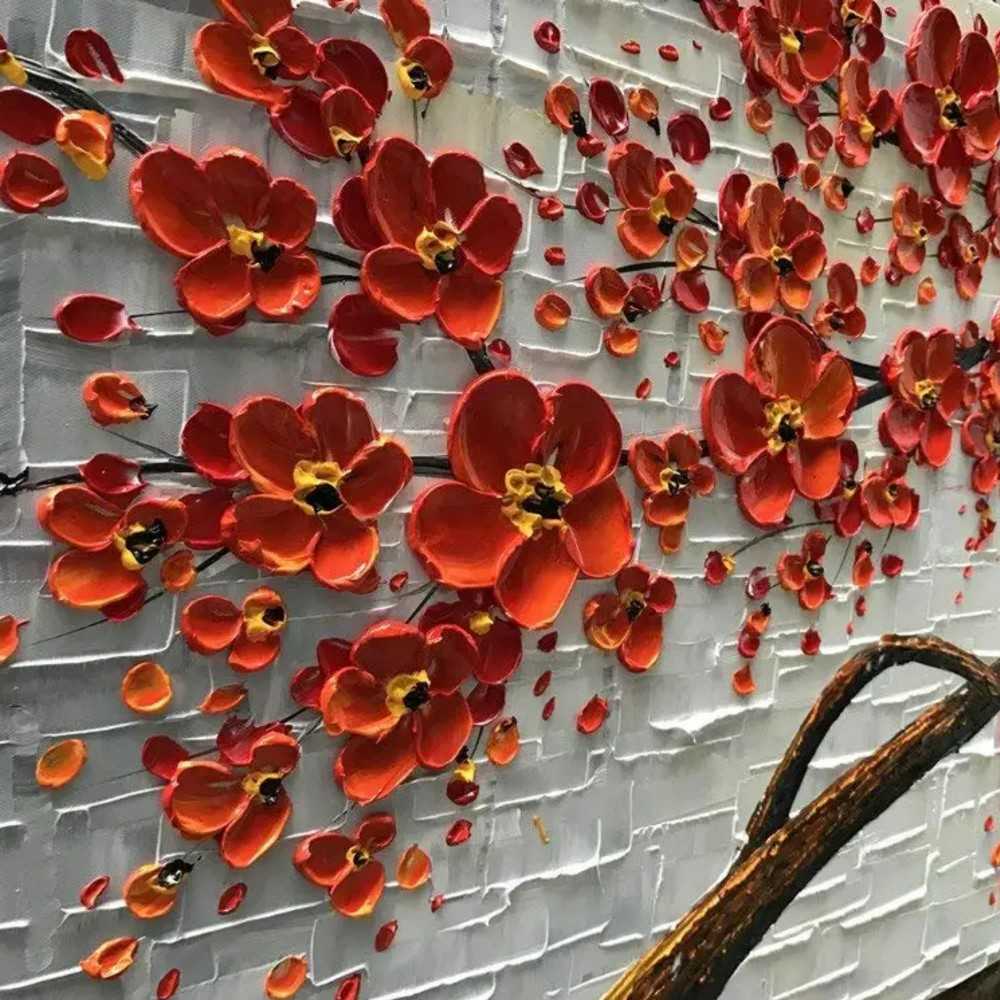 Modern Handmade Abstract Red Flower Palette Knife Oil Painting on Canvas