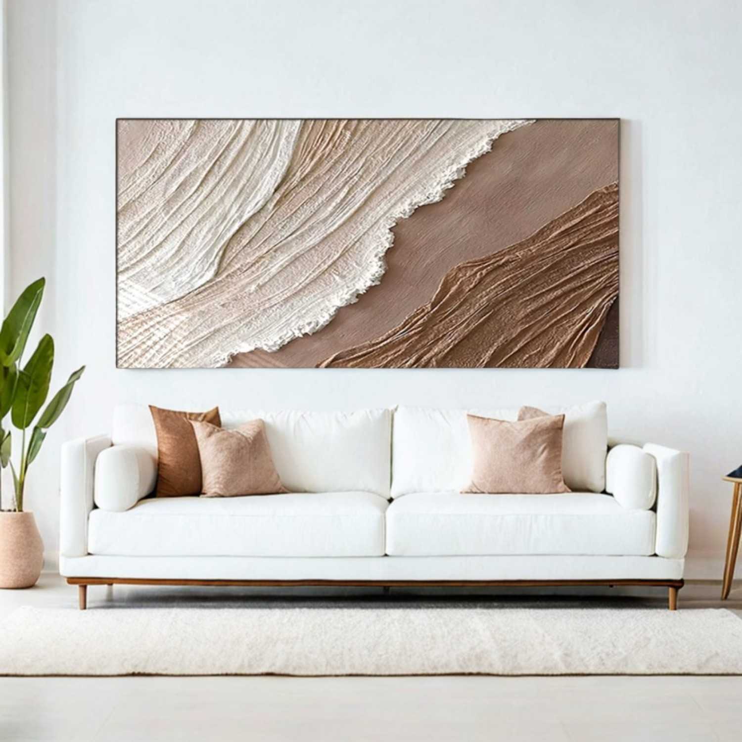 Modern Handmade Abstract Brown White Beach Ocean Seascape Scenery