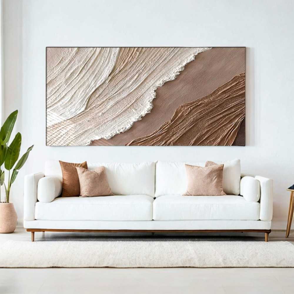Modern Handmade Abstract Brown White Beach Ocean Seascape Scenery