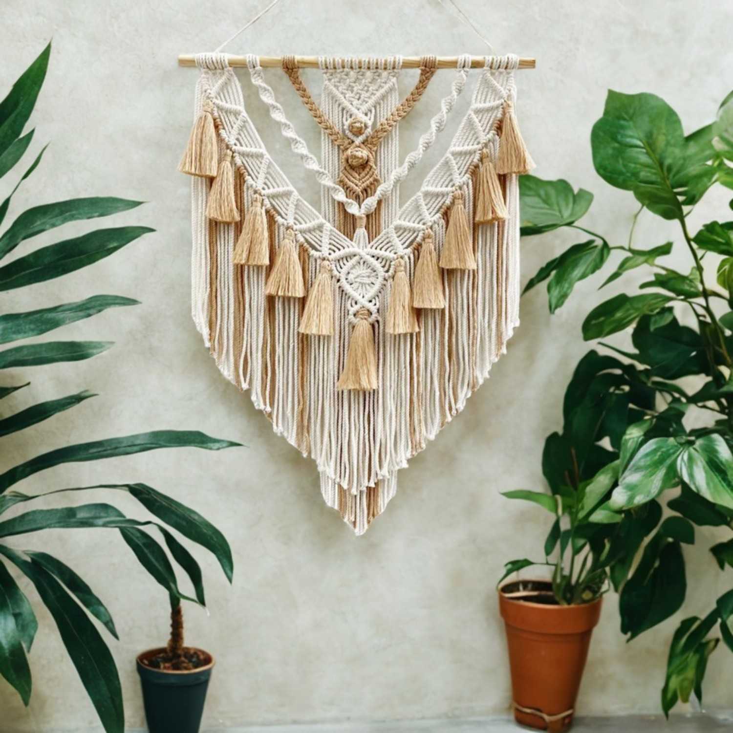 Handmade Boho Macrame Wall Hanging with Tassels