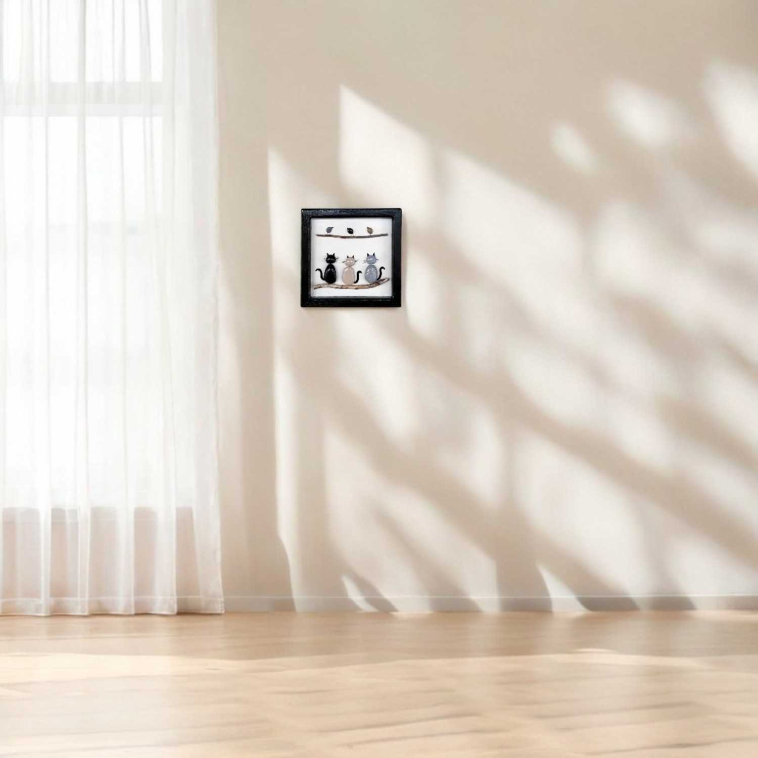 Cats and Birds Framed Pebble Wall Art