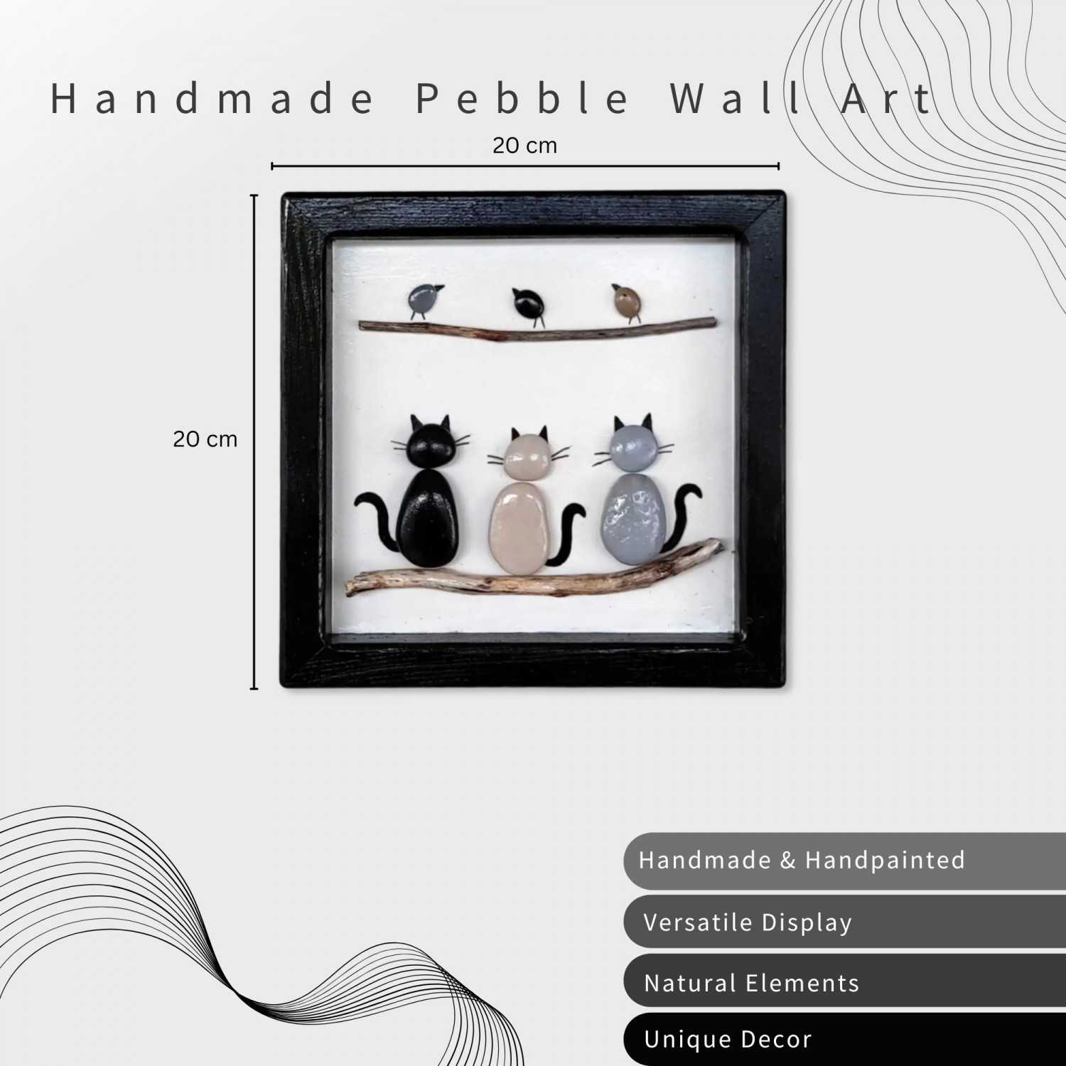 Cats and Birds Framed Pebble Wall Art