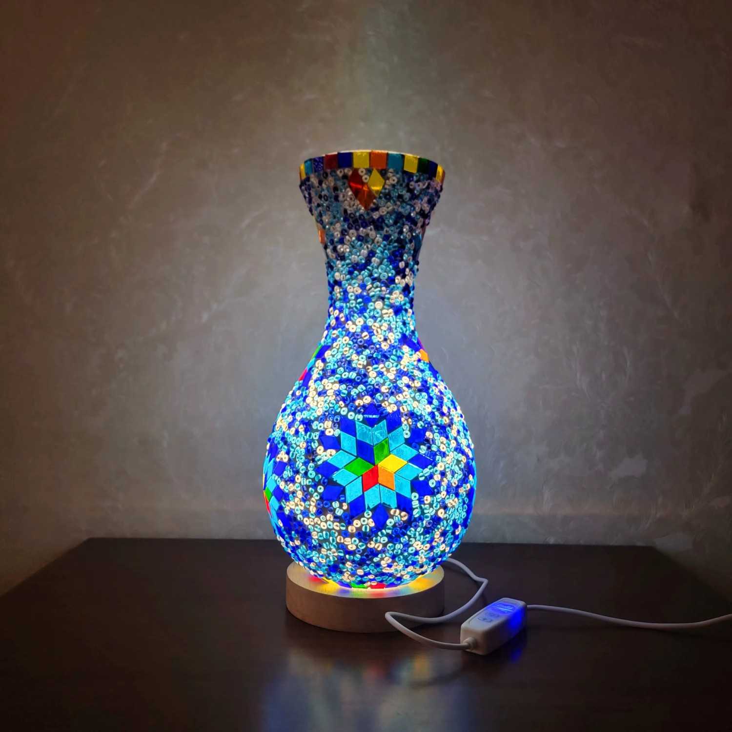Handmade Turkish-Style Mosaic Glass Vase Table Light with Dimmer