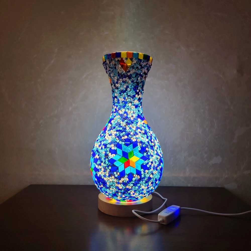Handmade Turkish-Style Mosaic Glass Vase Table Light with Dimmer