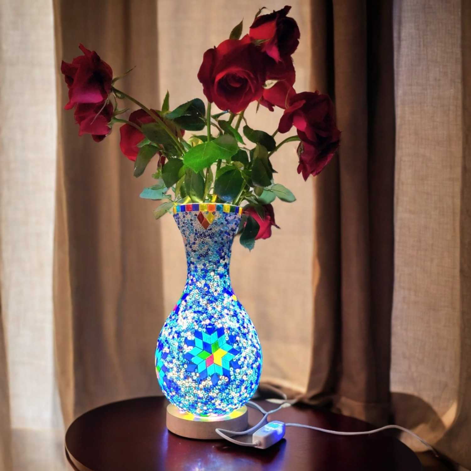 Handmade Turkish-Style Mosaic Glass Vase Table Light with Dimmer