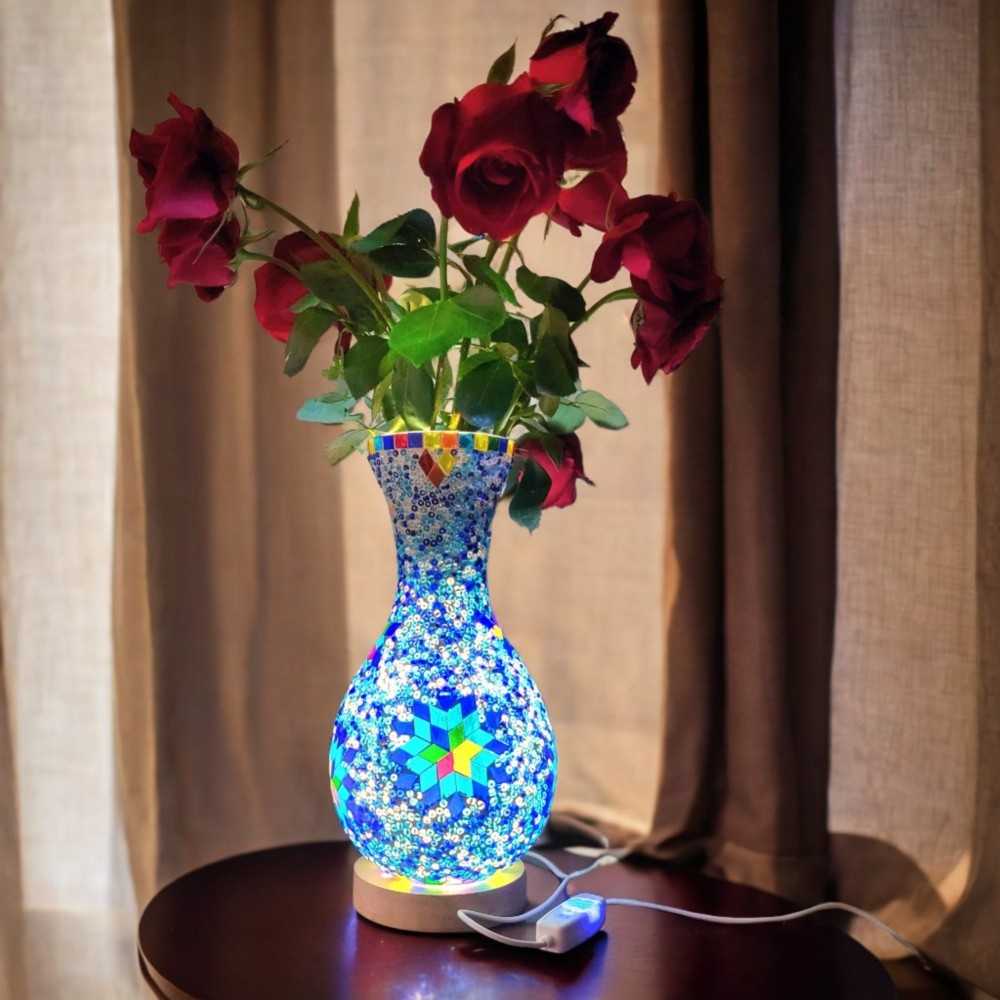 Handmade Turkish-Style Mosaic Glass Vase Table Light with Dimmer