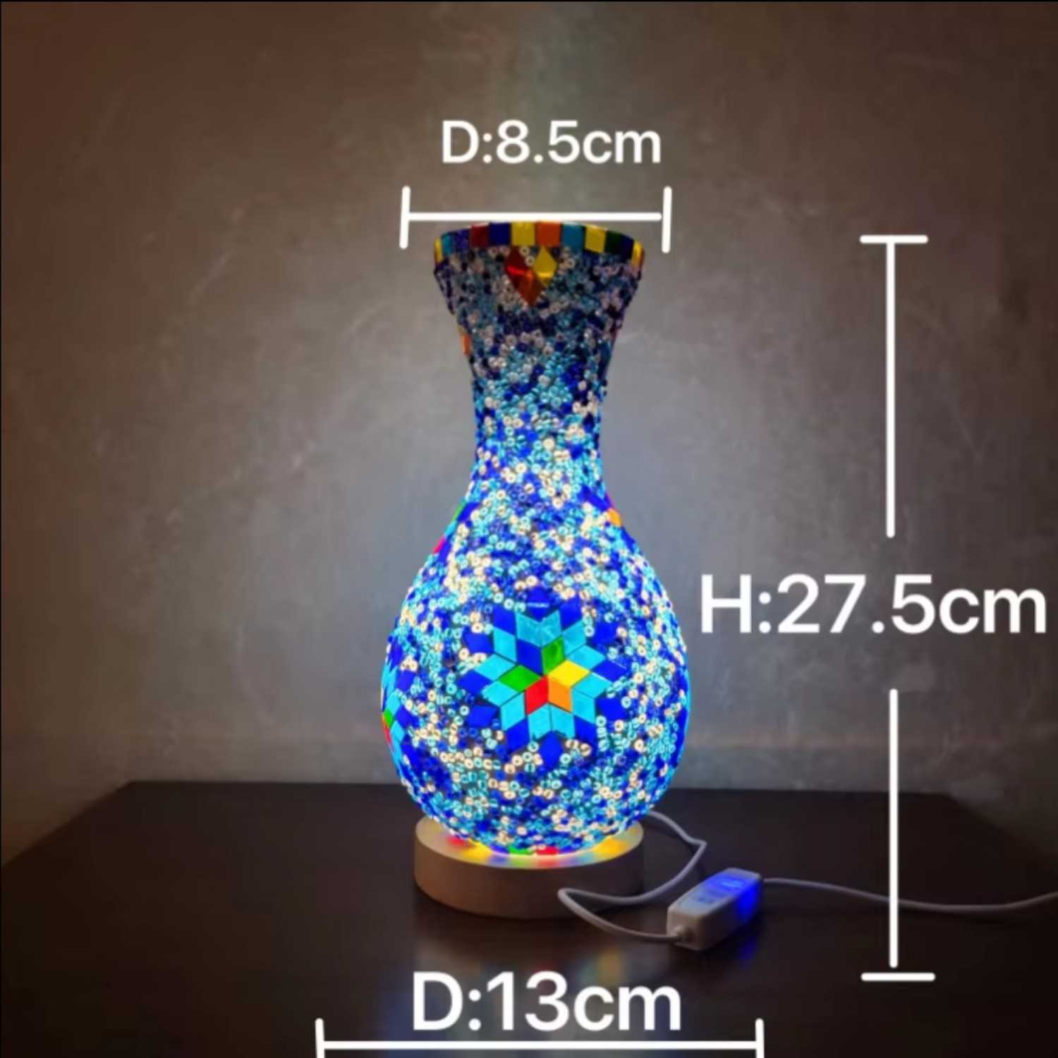 Handmade Turkish-Style Mosaic Glass Vase Table Light with Dimmer