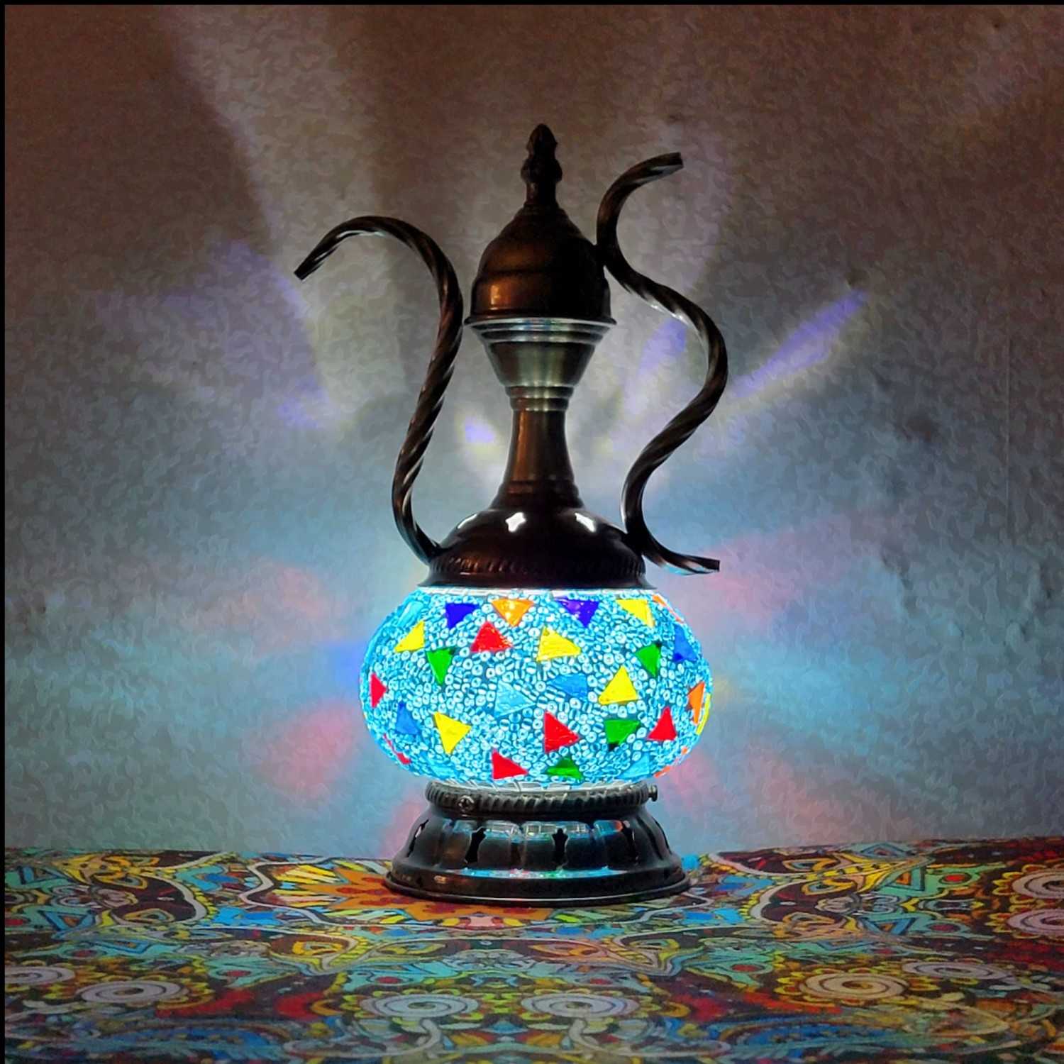 Handmade Moroccan-Turkish Mosaic Glass Pitcher Table Lamp