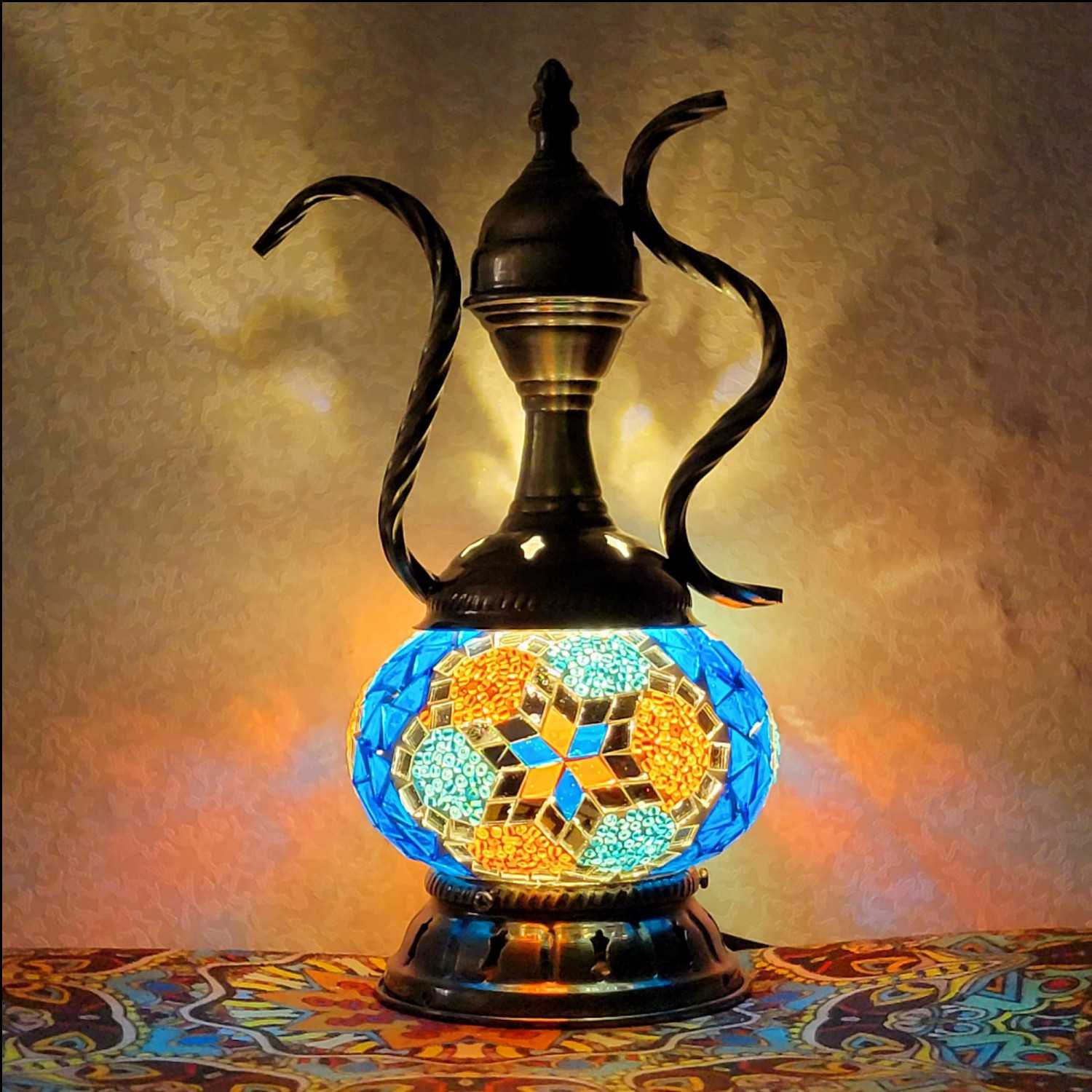Handmade Moroccan-Turkish Mosaic Glass Pitcher Table Lamp