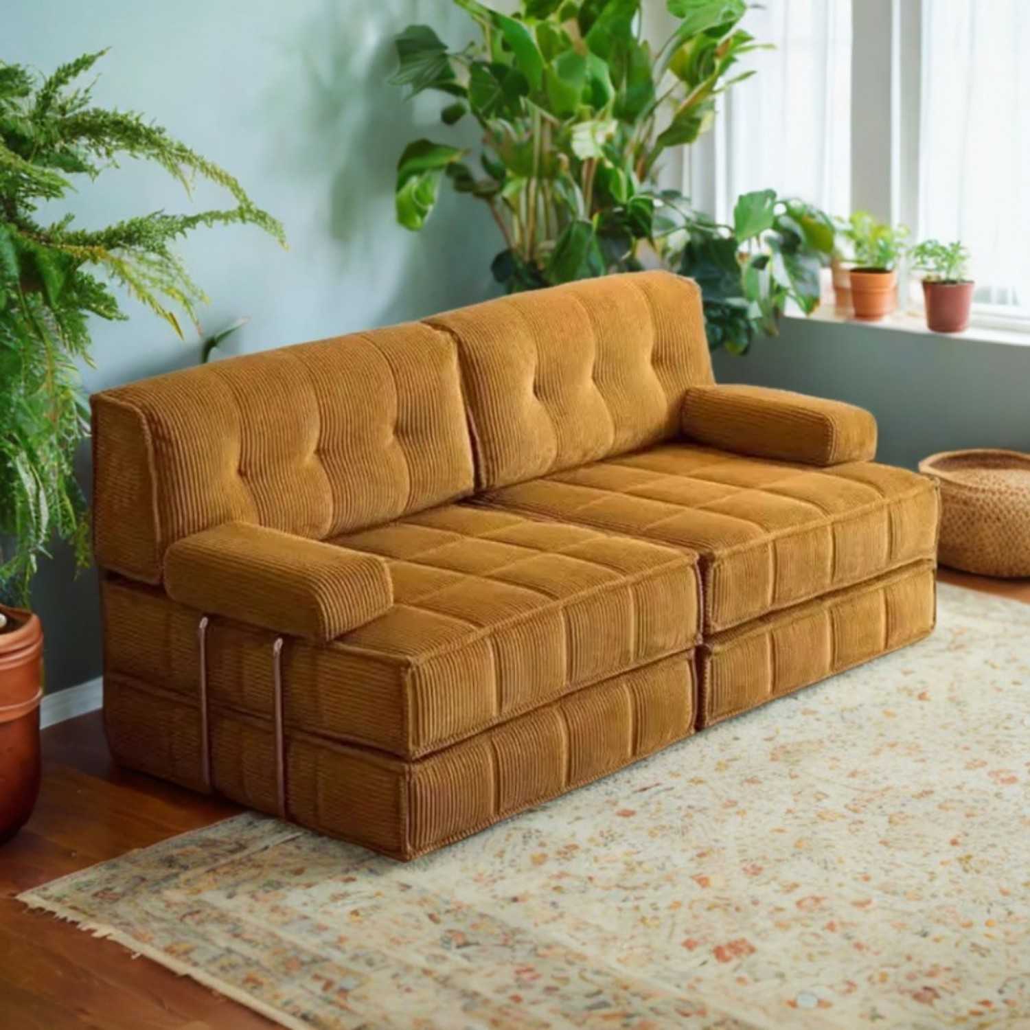 TUFTED Dual Base Modular Corduroy Sofa Bed - Made to Order