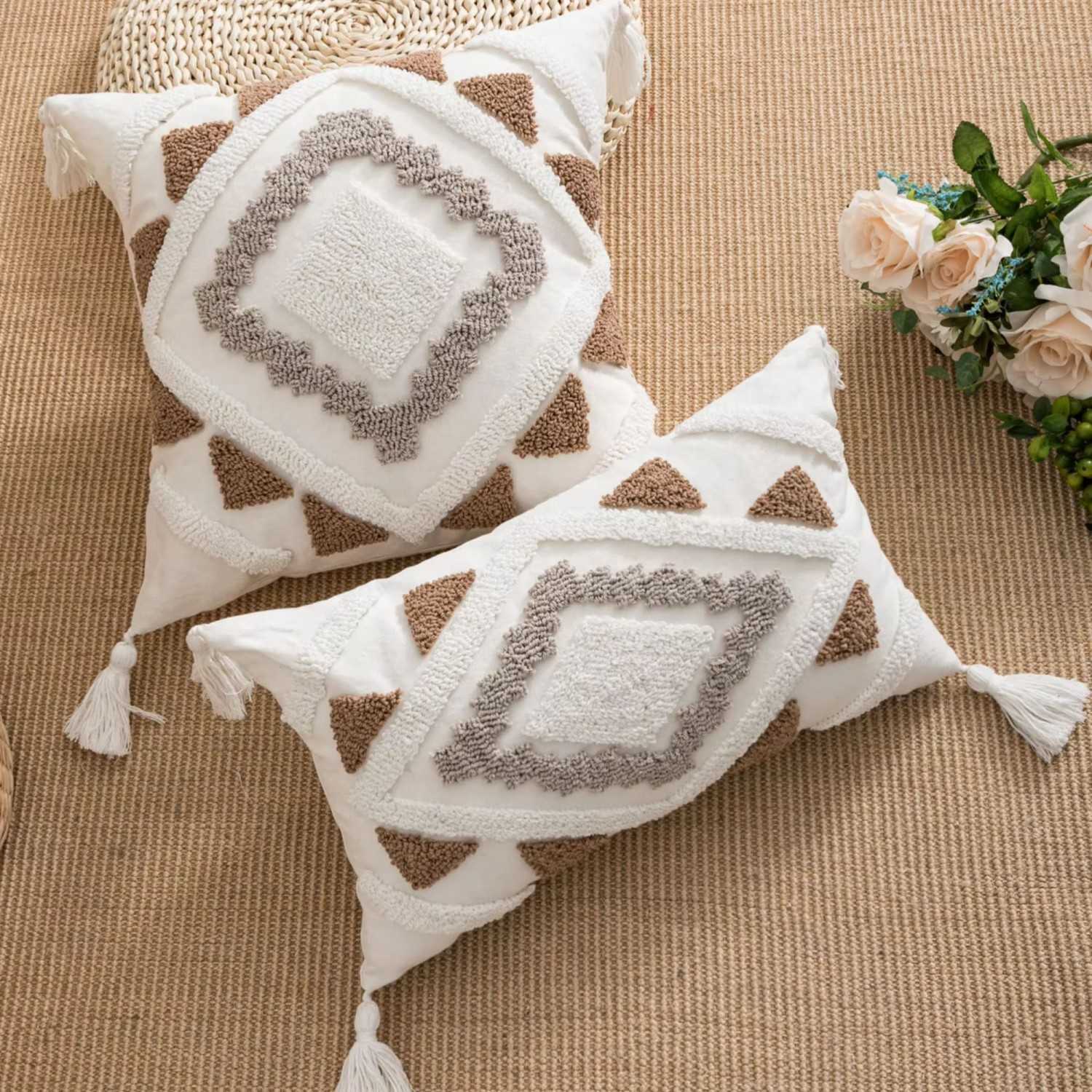 BohoNest Geometric Pillow Cover With Tassels