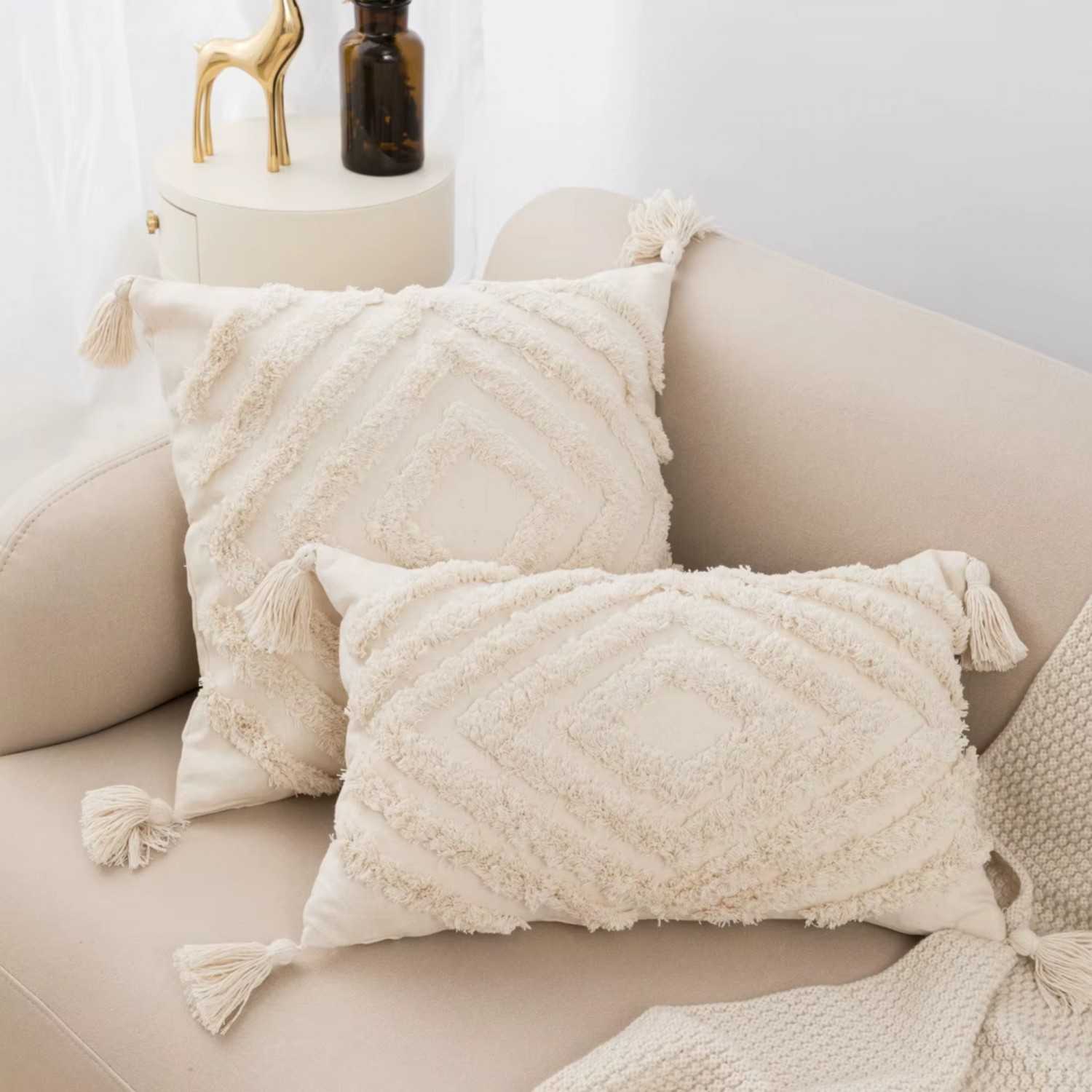 Scandi-Chic Tufted Diamond Cushion Cover – Neutral Tones