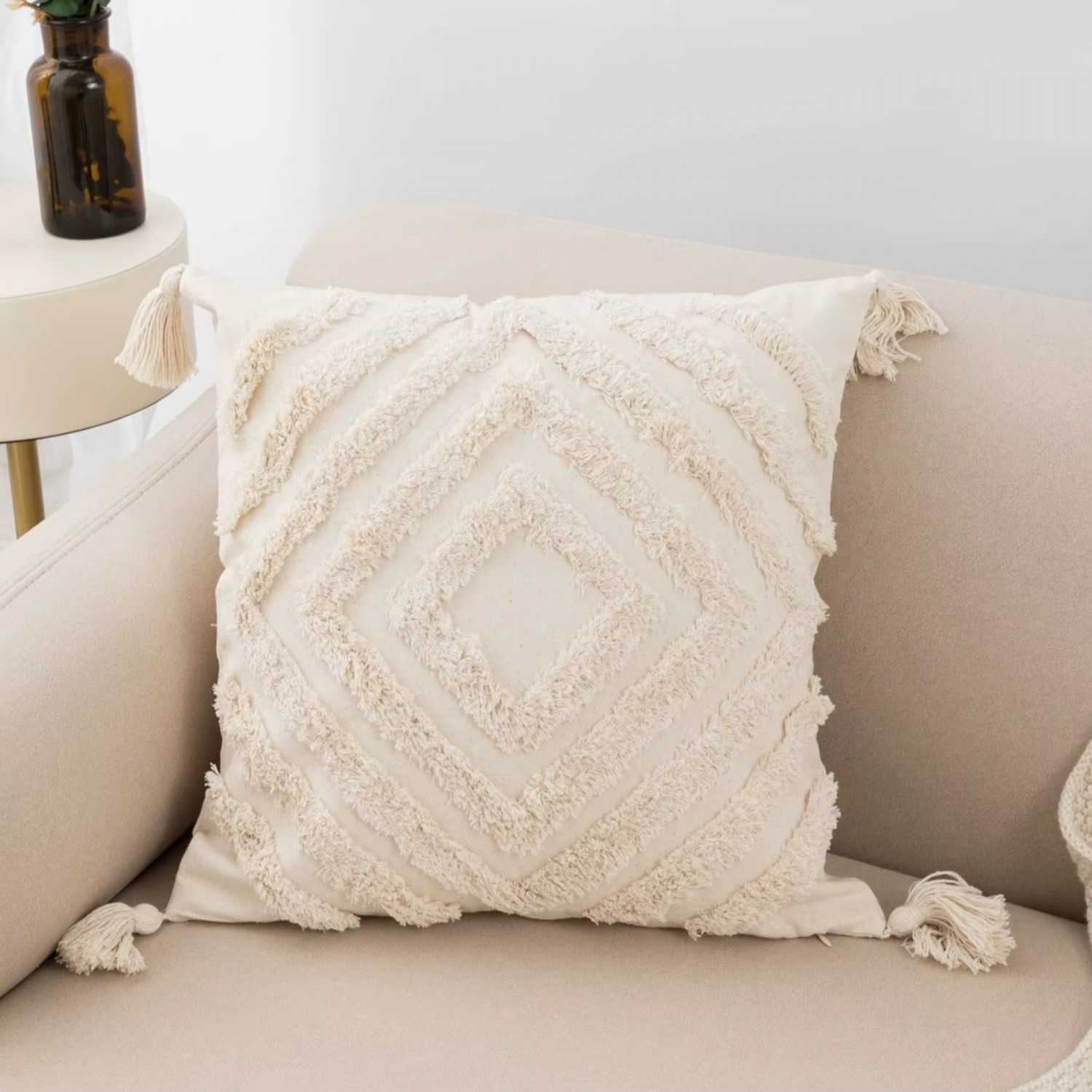 Scandi-Chic Tufted Diamond Cushion Cover – Neutral Tones