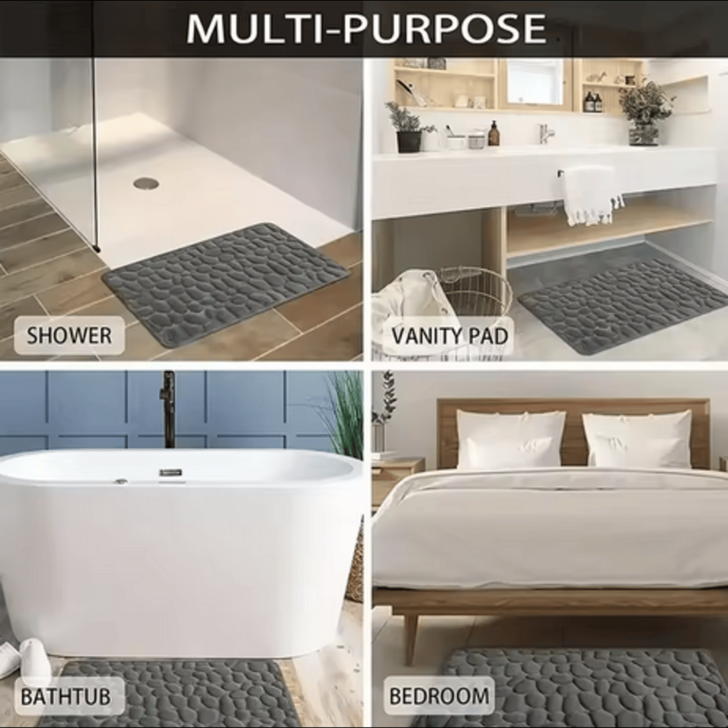 Luxury Cobblestone Memory Foam Bathroom Mat – Anti-Slip, Machine Washable, 40 x 60 cm