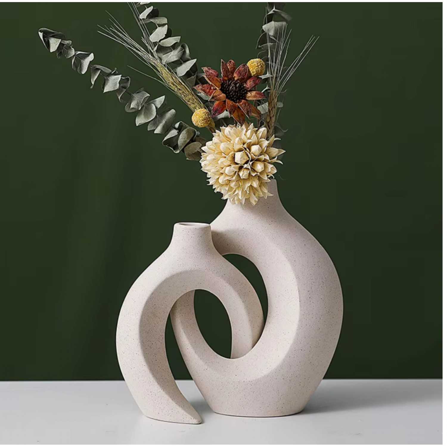 Modern Boho Ceramic Vase Set – 2-Piece Hollow Sculptural Design