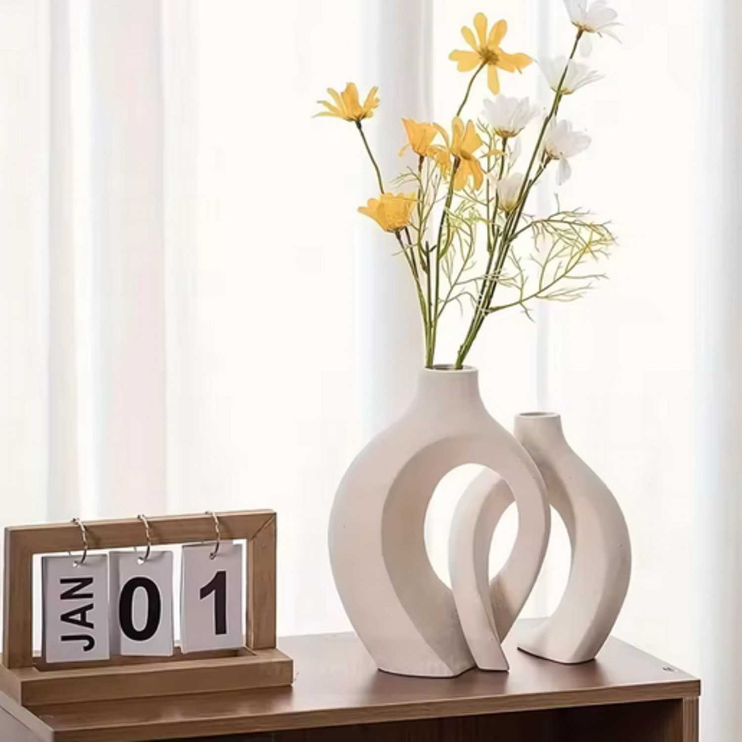Modern Boho Ceramic Vase Set – 2-Piece Hollow Sculptural Design