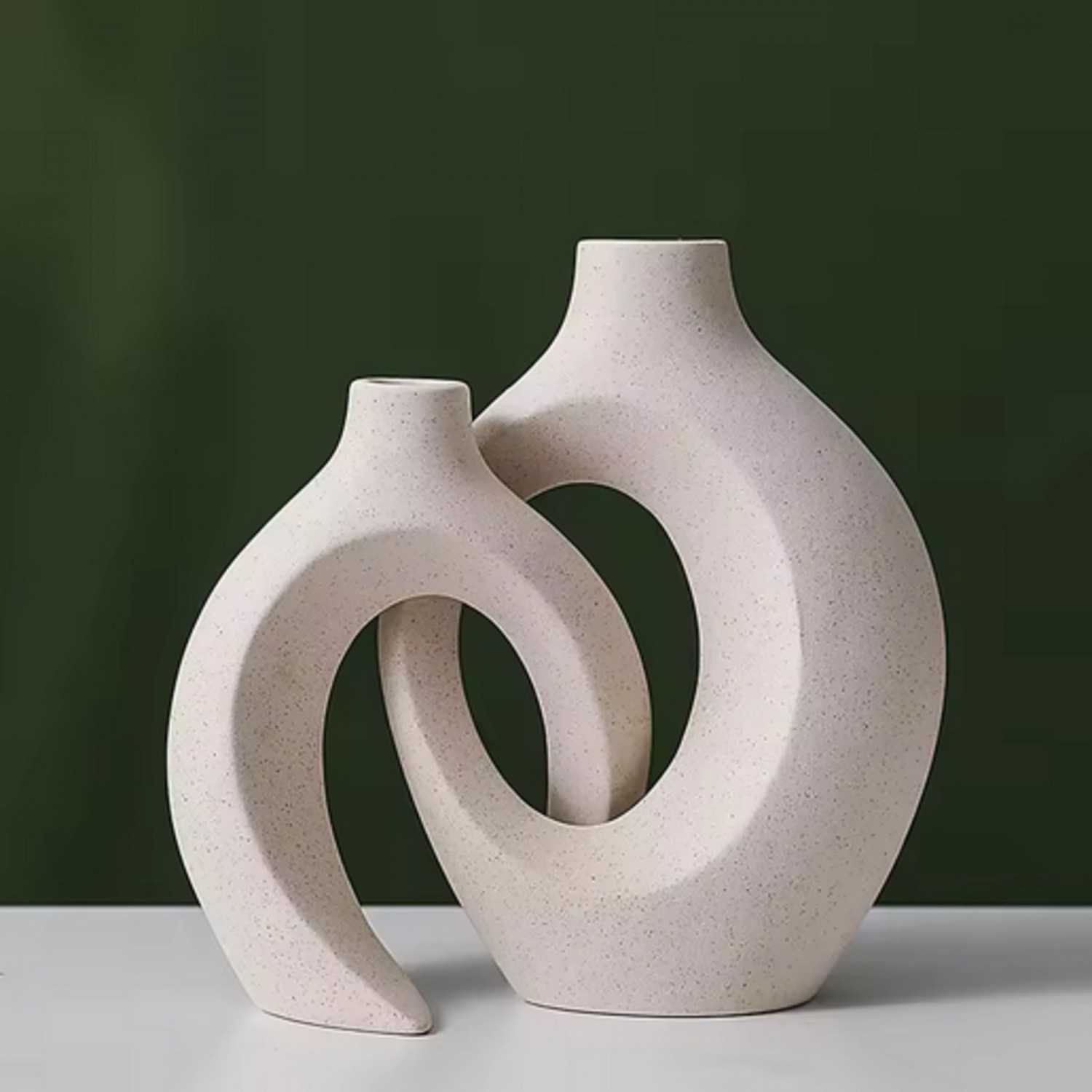 Modern Boho Ceramic Vase Set – 2-Piece Hollow Sculptural Design